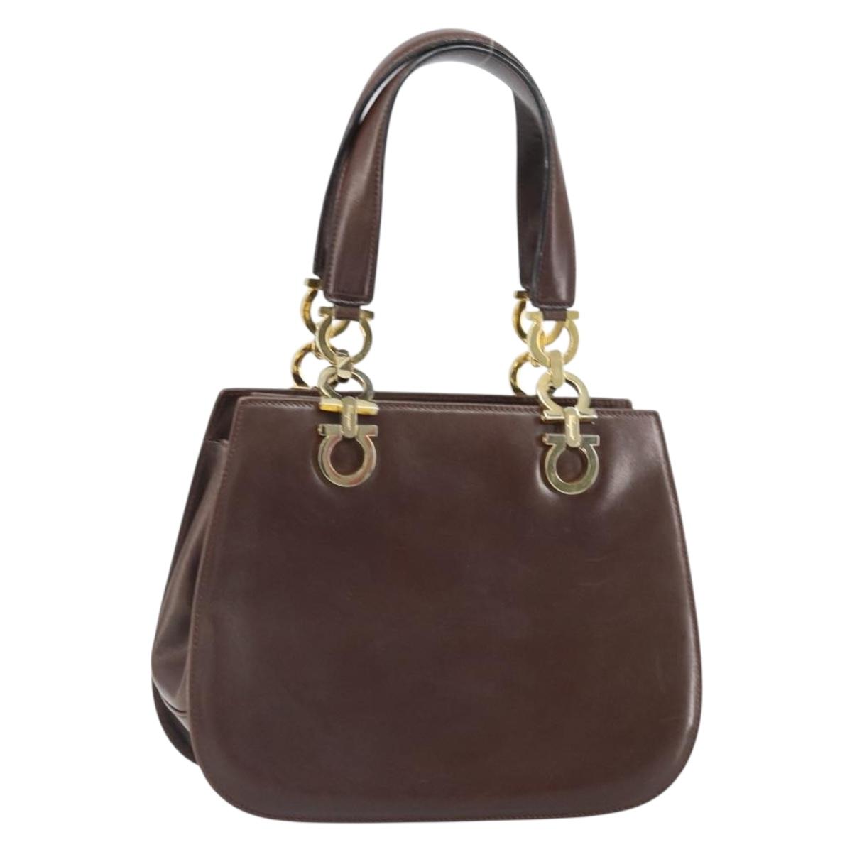 Salvatore Ferragamo Gancini Hand Bag Leather Brown Gold Auth BA10251
