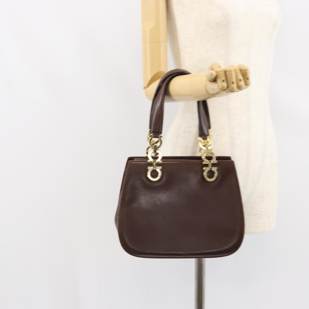 Salvatore Ferragamo Gancini Hand Bag Leather Brown Gold Auth BA10251