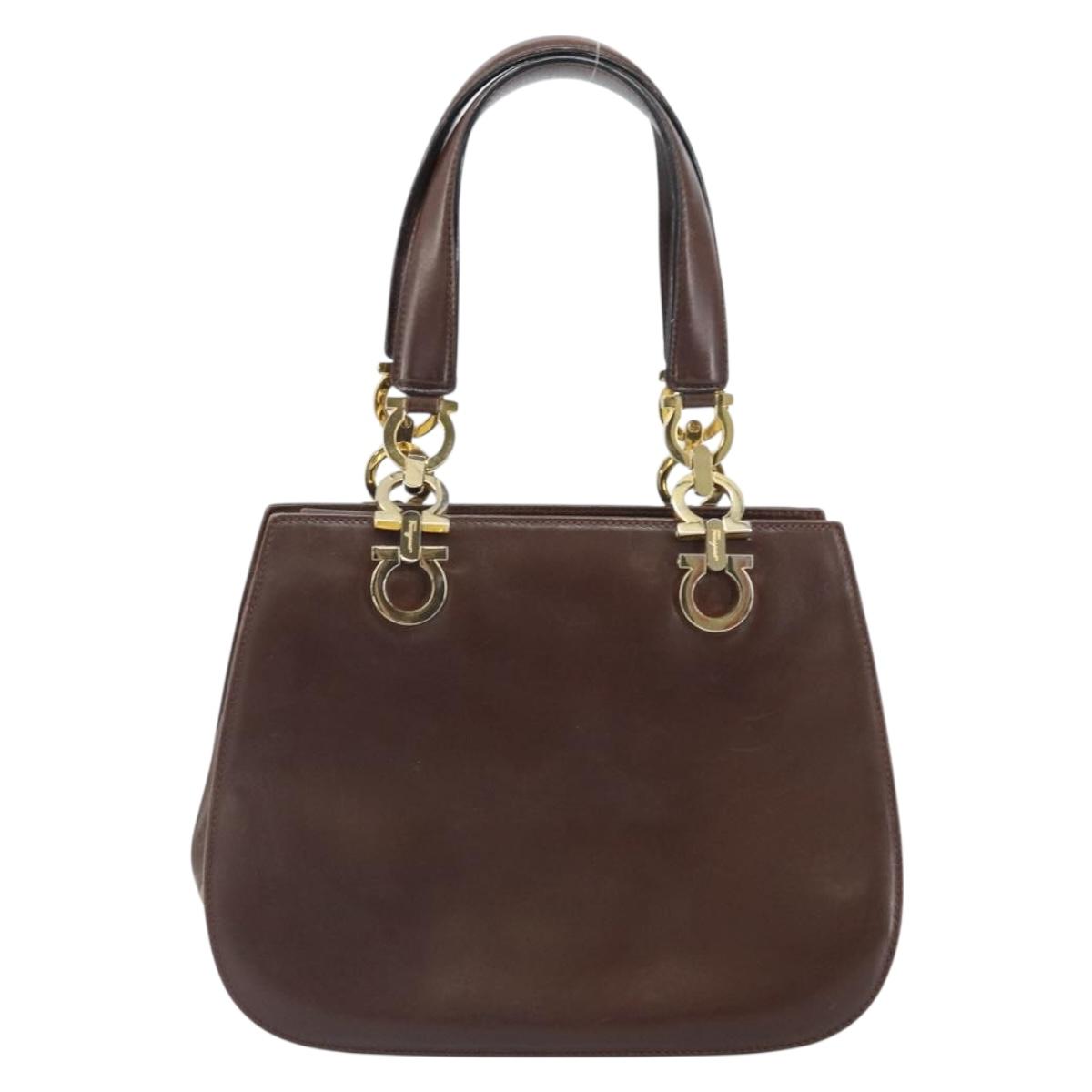 Salvatore Ferragamo Gancini Hand Bag Leather Brown Gold Auth BA10251