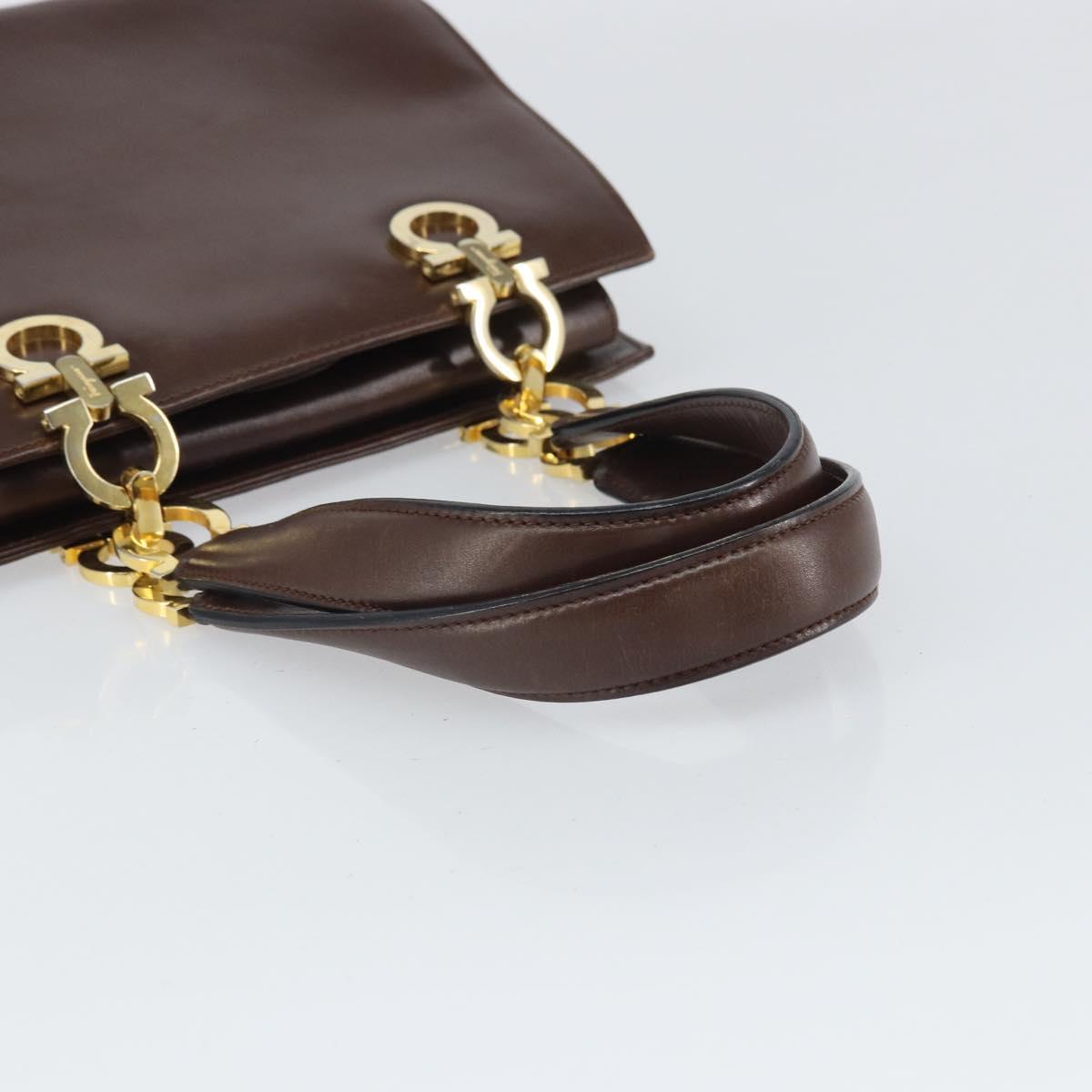 Salvatore Ferragamo Gancini Hand Bag Leather Brown Gold Auth BA10251
