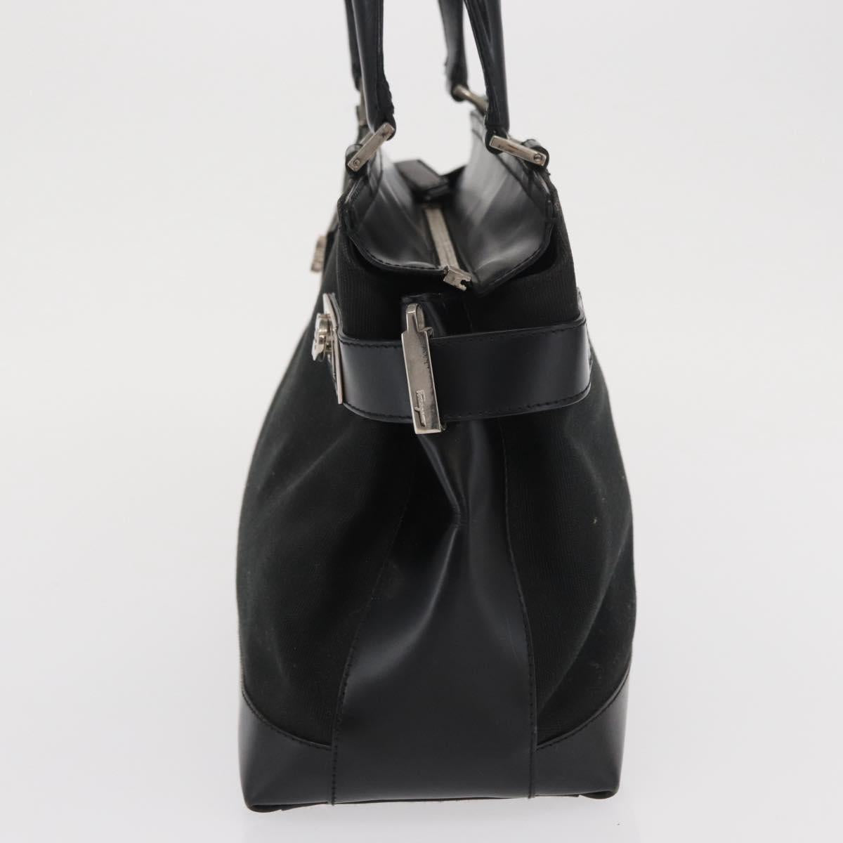 Salvatore Ferragamo Gancini Hand Bag Canvas Black Silver Auth BA10253