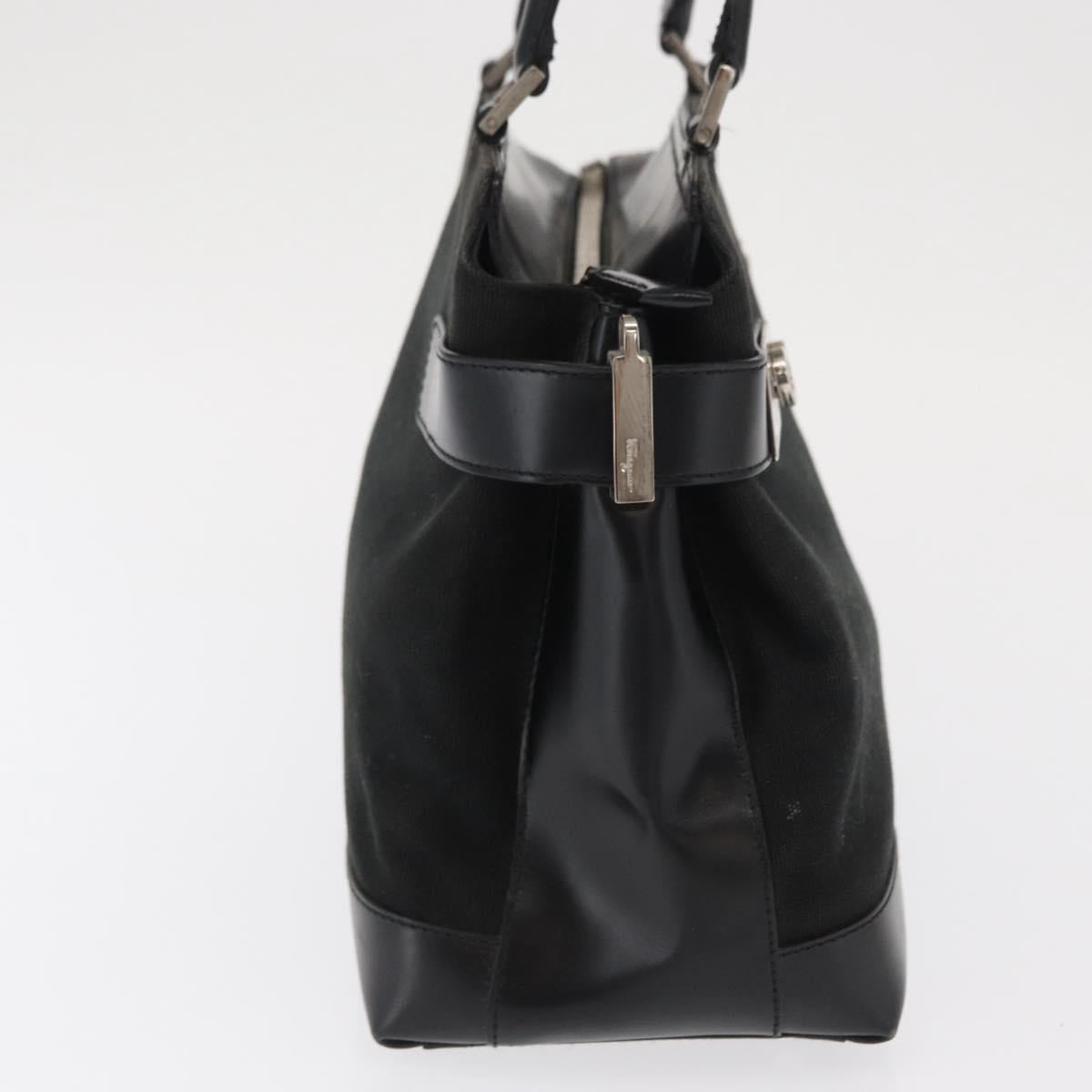 Salvatore Ferragamo Gancini Hand Bag Canvas Black Silver Auth BA10253