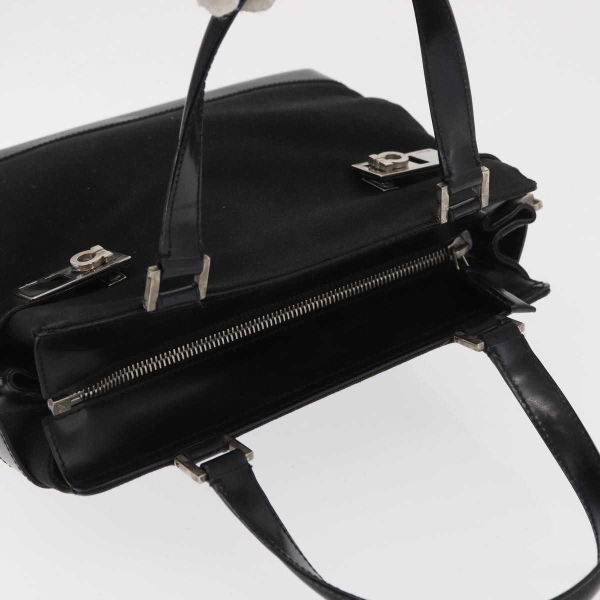 Salvatore Ferragamo Gancini Hand Bag Canvas Black Silver Auth BA10253