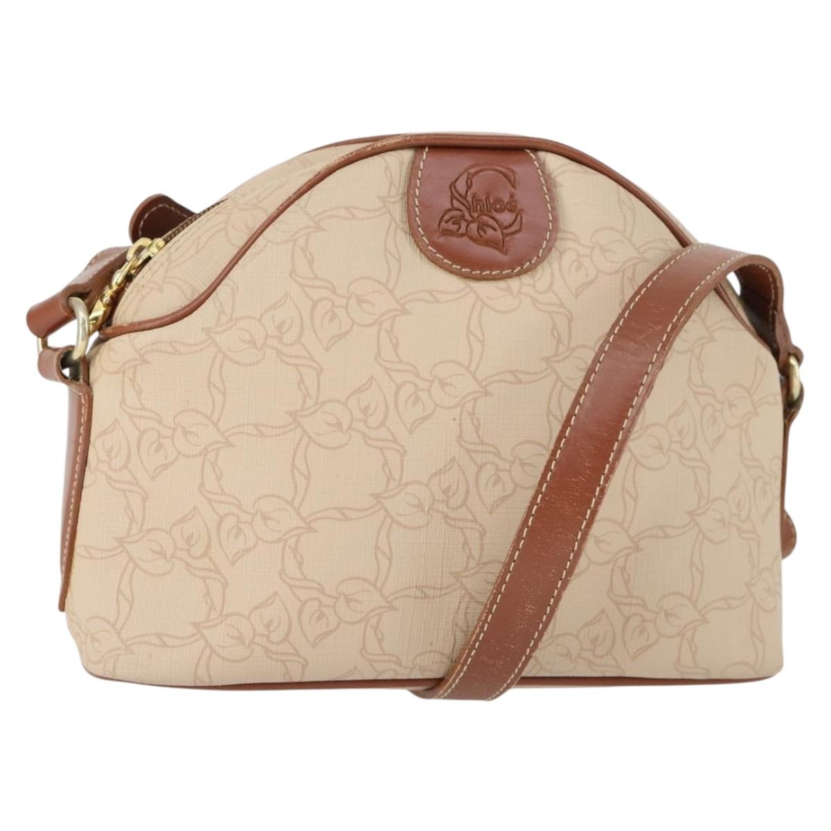 Chloe Shoulder Bag PVC Canvas Beige Gold Auth BA10255