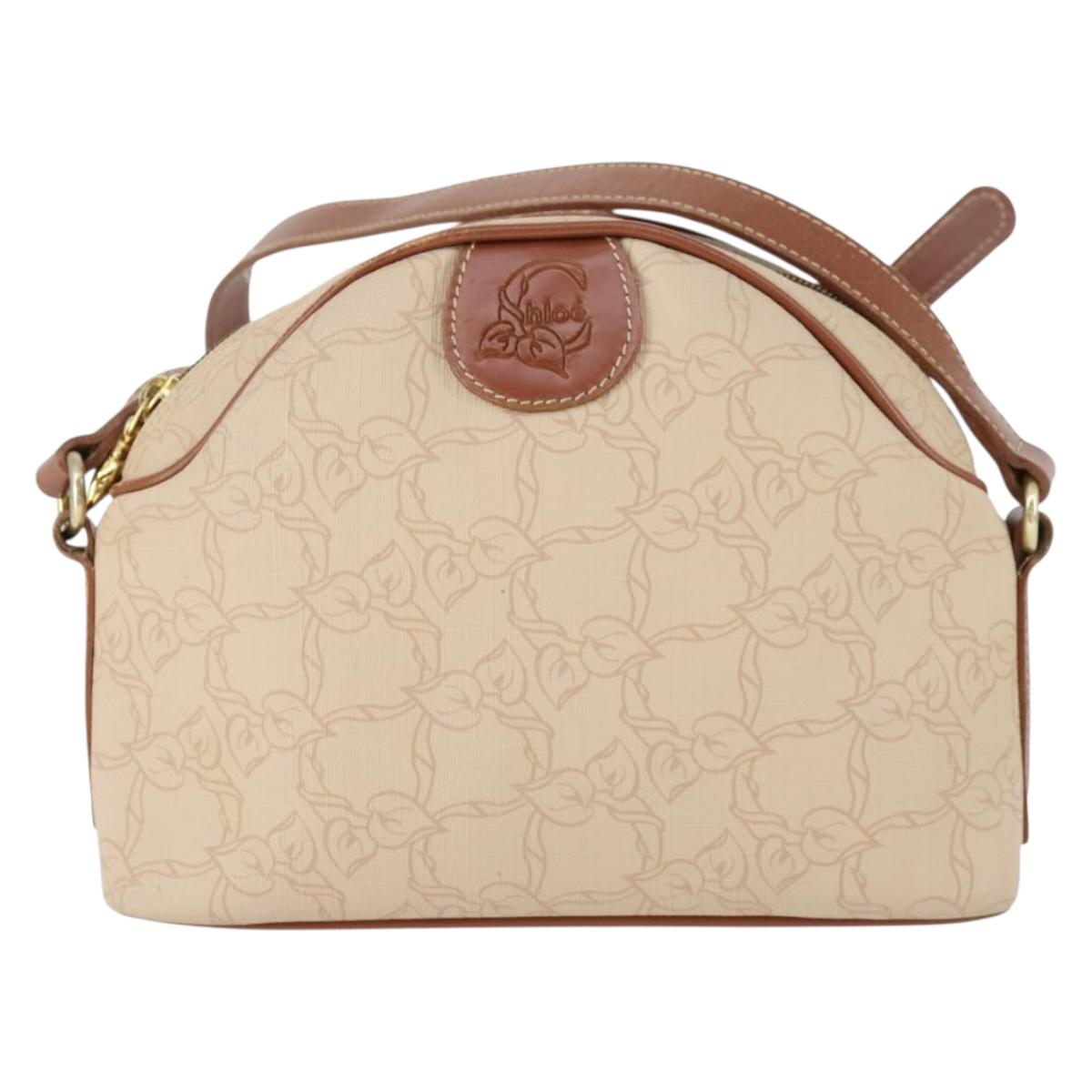 Chloe Shoulder Bag PVC Canvas Beige Gold Auth BA10255