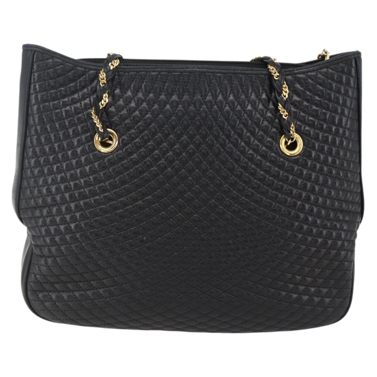 BALLY Chain Shoulder Bag Leather Gold Black Auth BA10264