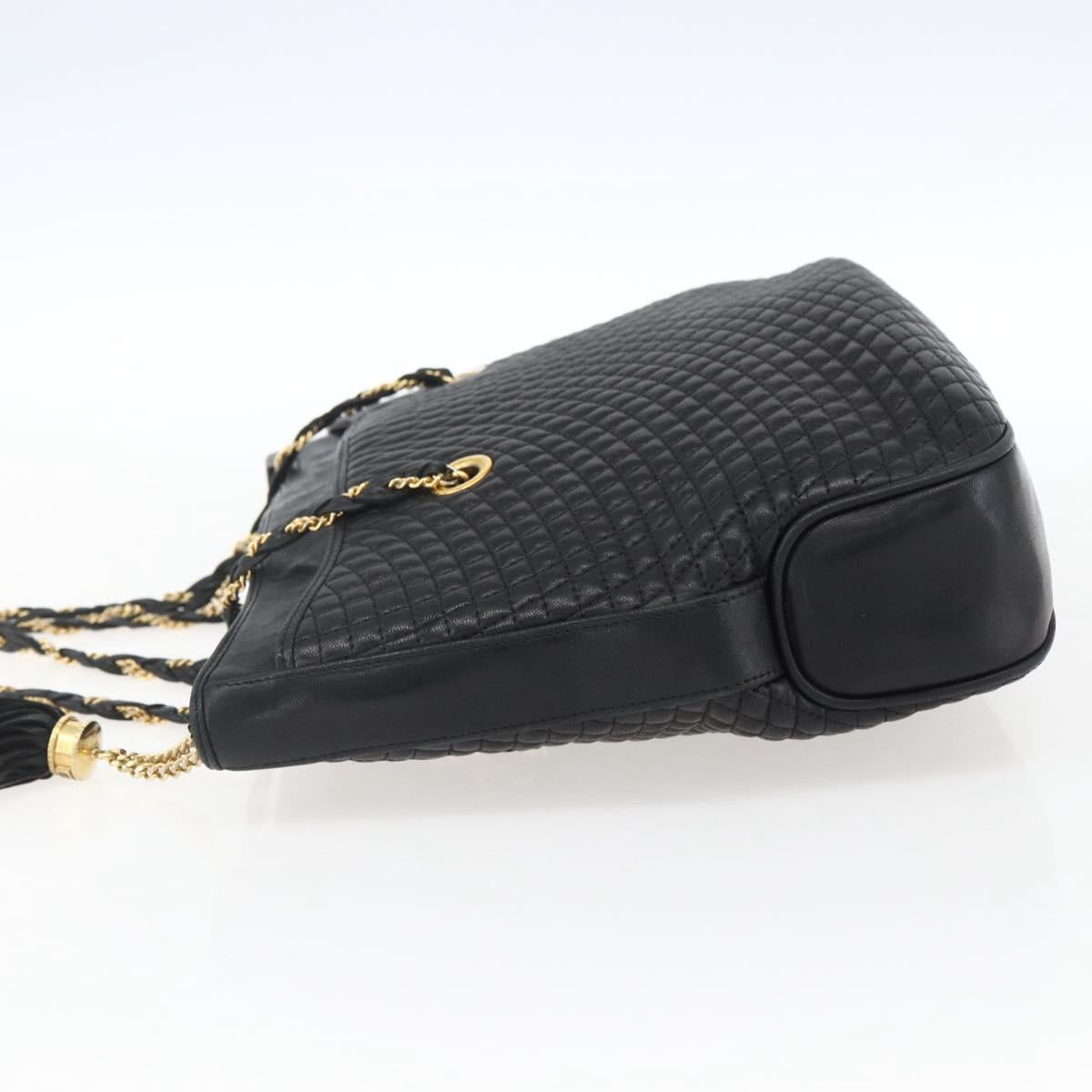 BALLY Chain Shoulder Bag Leather Gold Black Auth BA10264