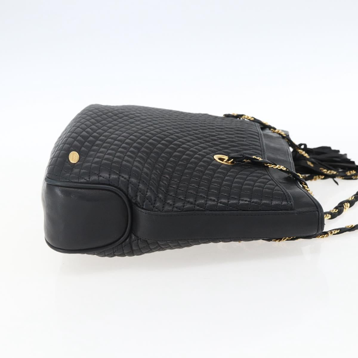 BALLY Chain Shoulder Bag Leather Gold Black Auth BA10264