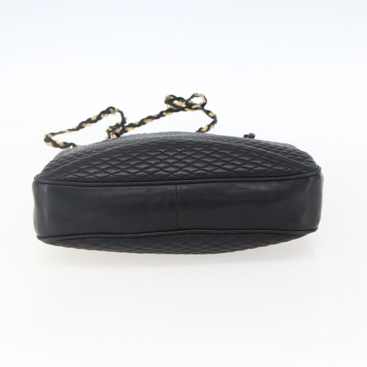 BALLY Chain Shoulder Bag Leather Gold Black Auth BA10264