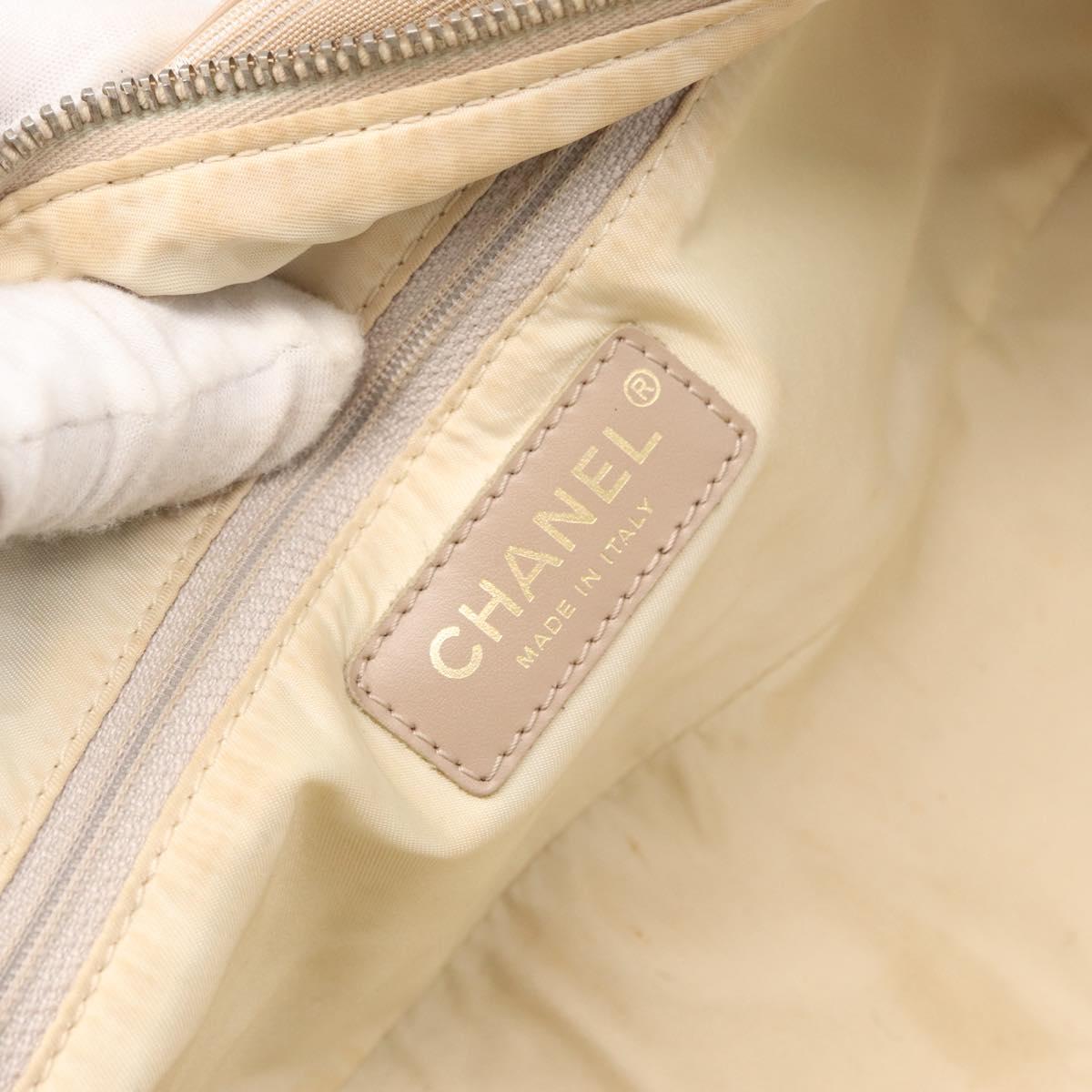 CHANEL New Travel line Hand Bag Nylon Beige Gold CC Auth BA10267