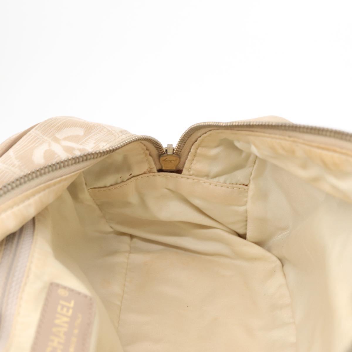 CHANEL New Travel line Hand Bag Nylon Beige Gold CC Auth BA10267