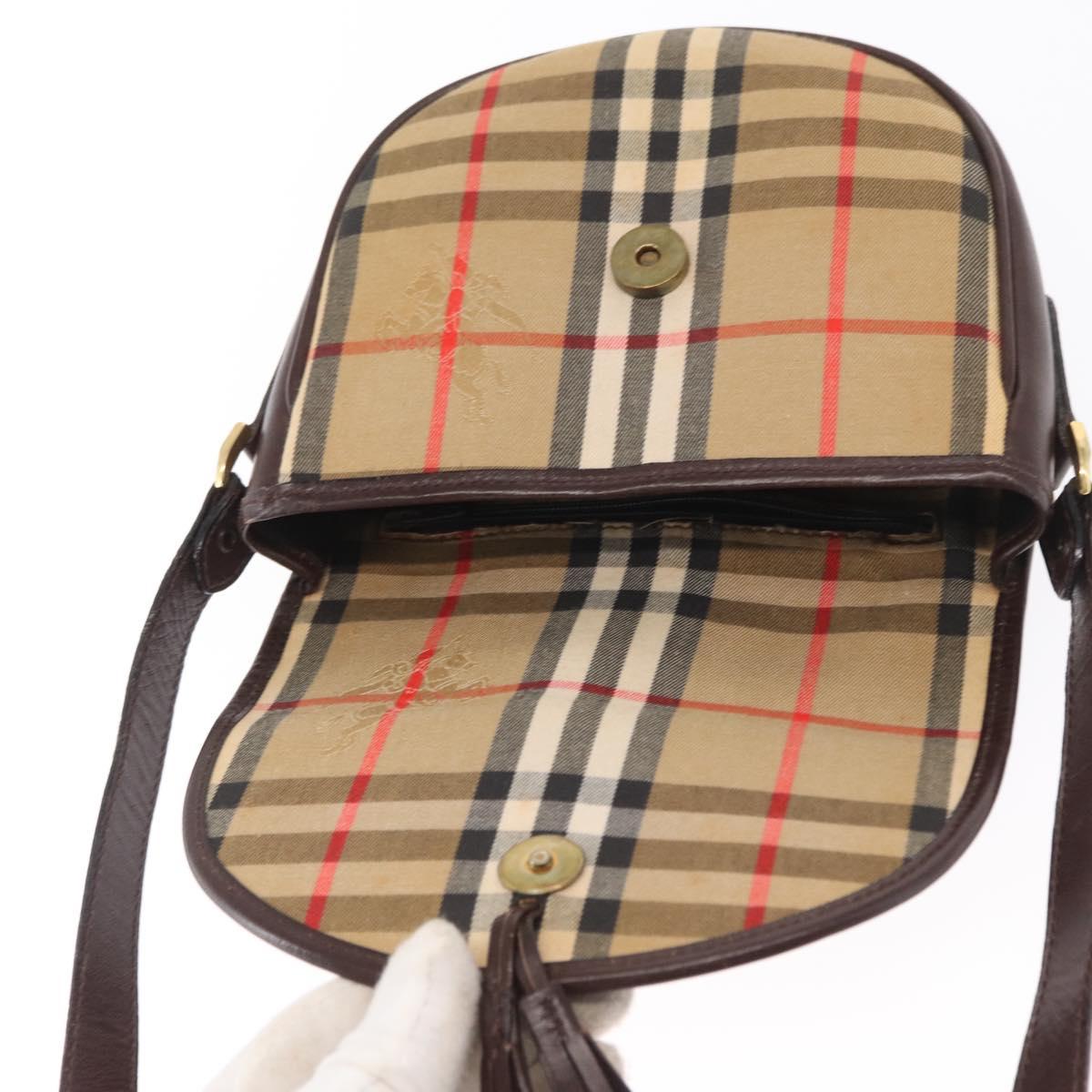 Burberrys Nova Check Shoulder Bag Canvas Beige Gold Auth BA10273