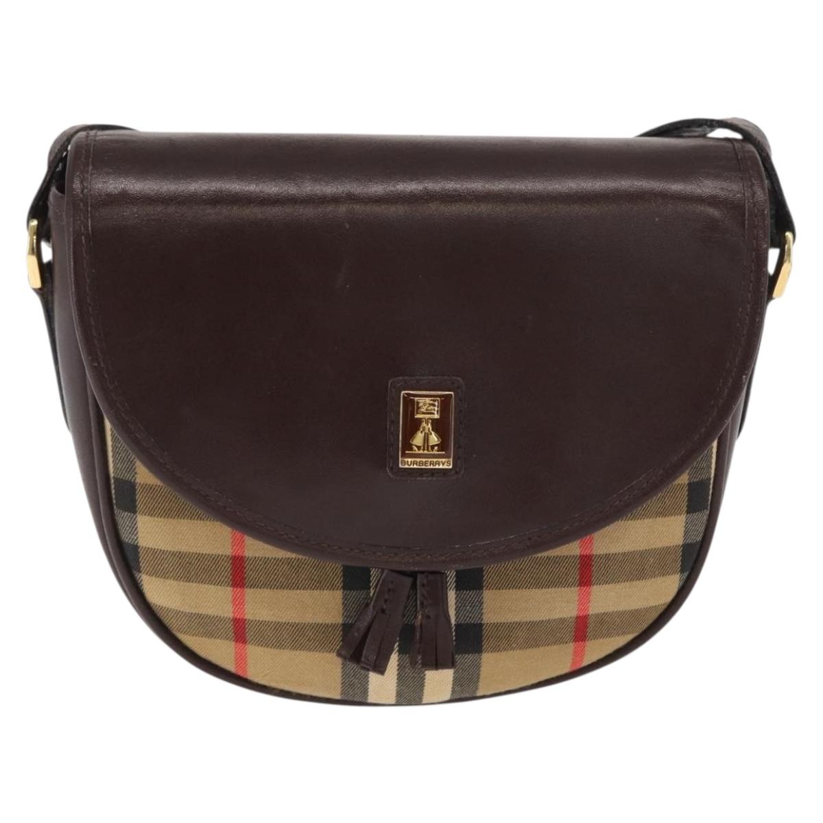 Burberrys Nova Check Shoulder Bag Canvas Beige Gold Auth BA10273