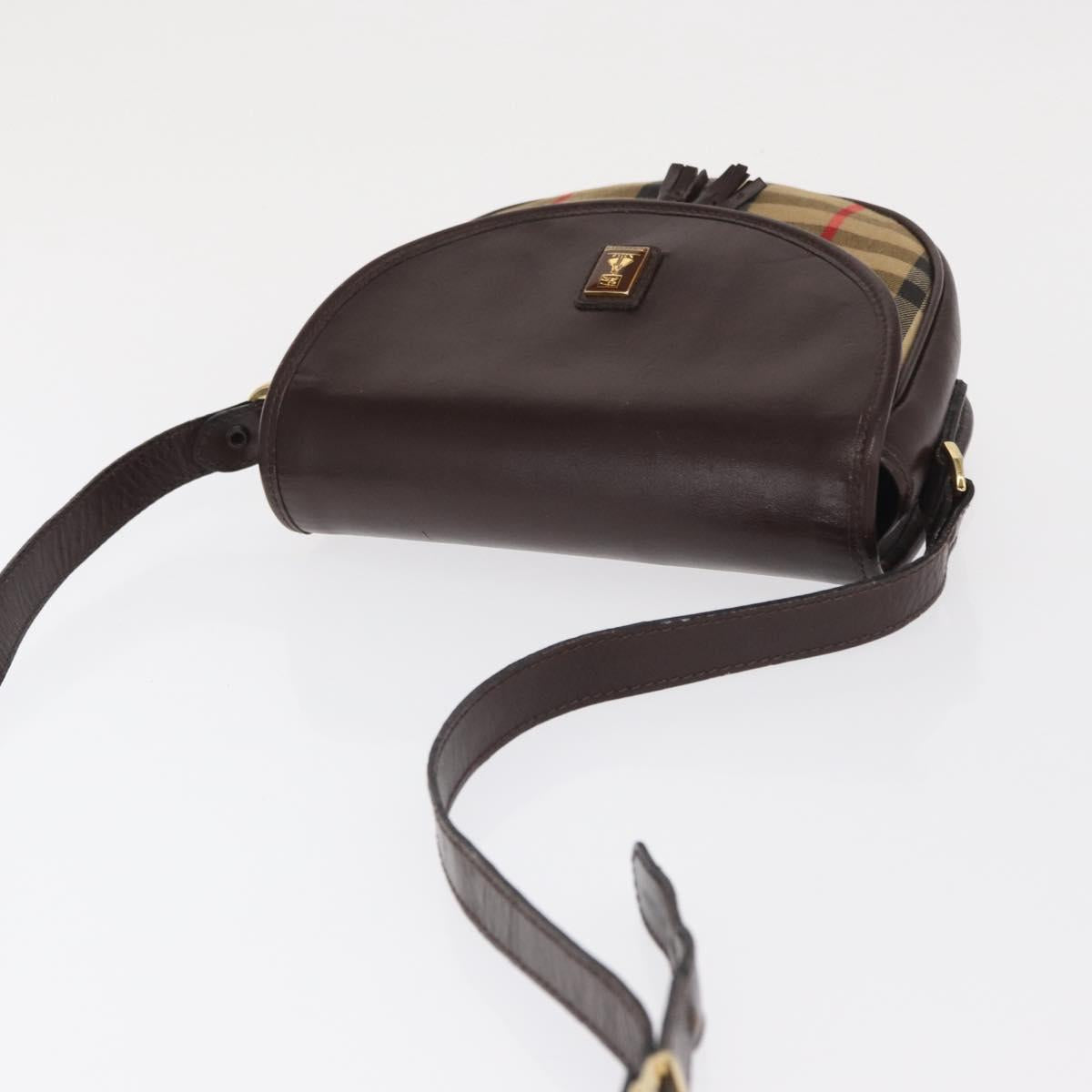 Burberrys Nova Check Shoulder Bag Canvas Beige Gold Auth BA10273
