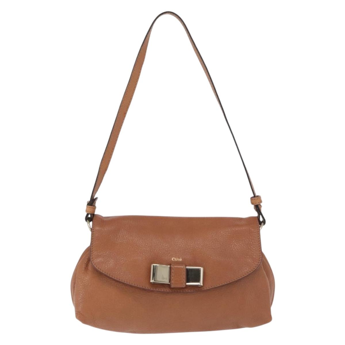 Chloe Shoulder Bag Leather 2way Brown Gold Auth BA10275