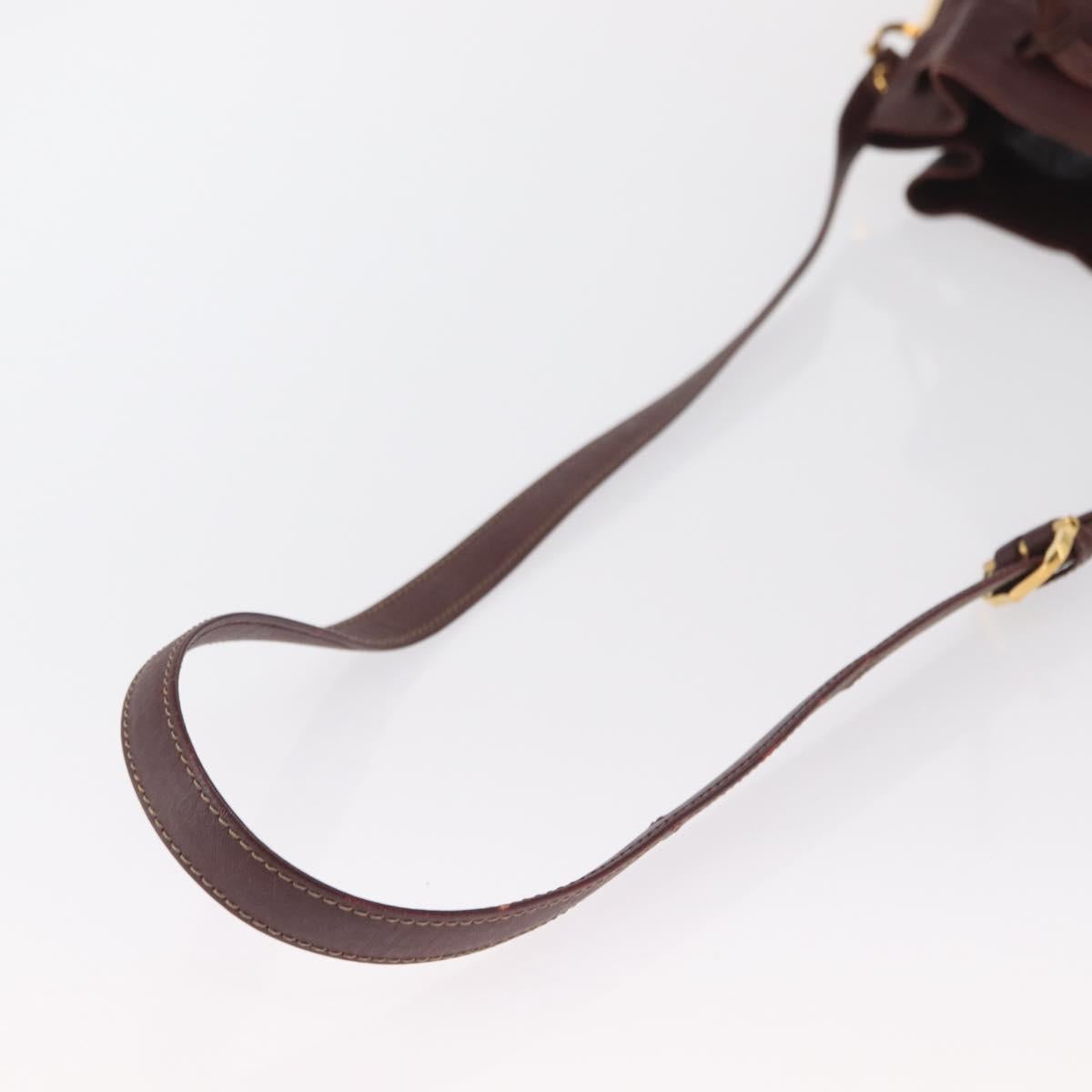CARTIER Must Line Shoulder Bag Leather Bordeaux Gold Auth BA10279