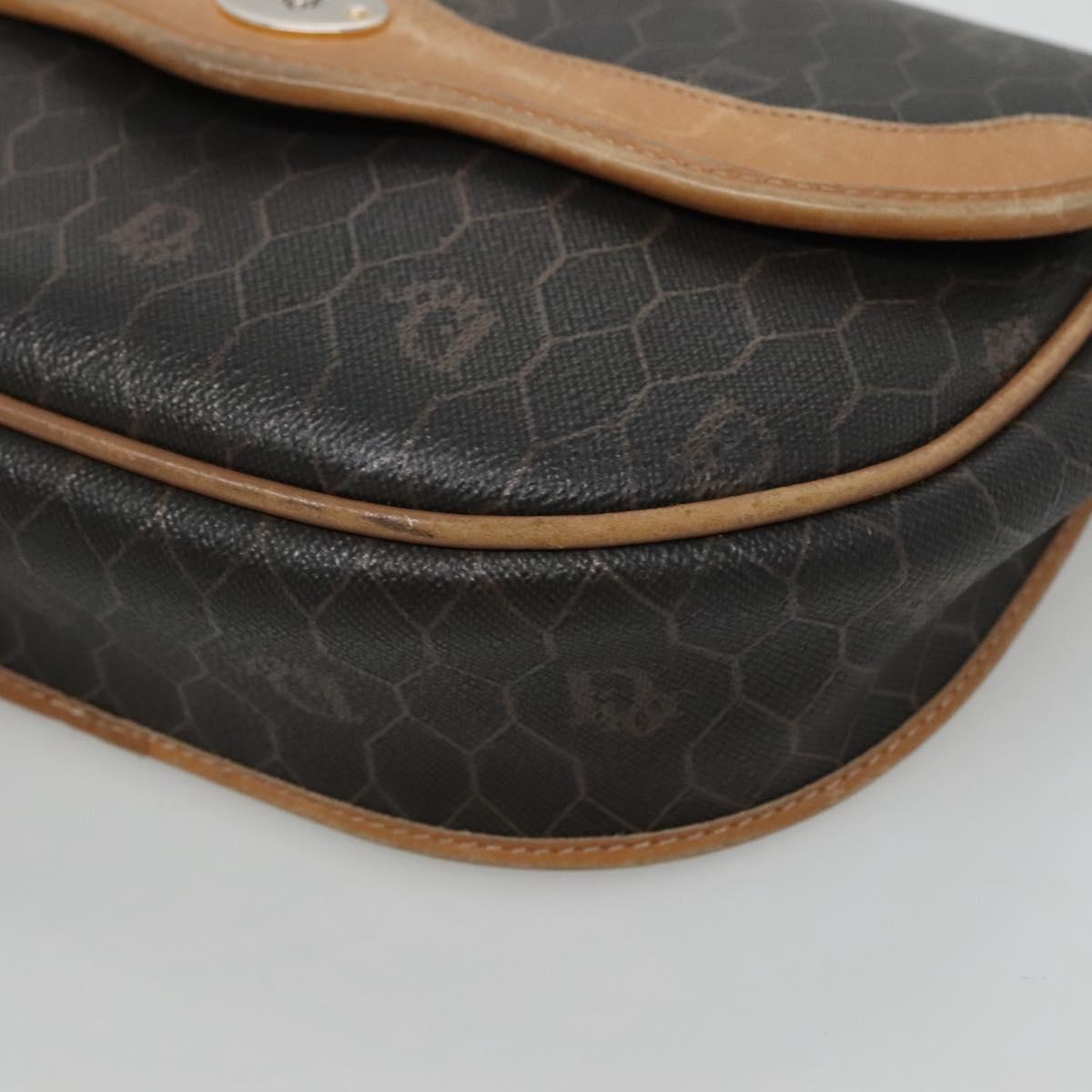Christian Dior Honeycomb Canvas Shoulder Bag PVC Black Brown gold Auth BA1028