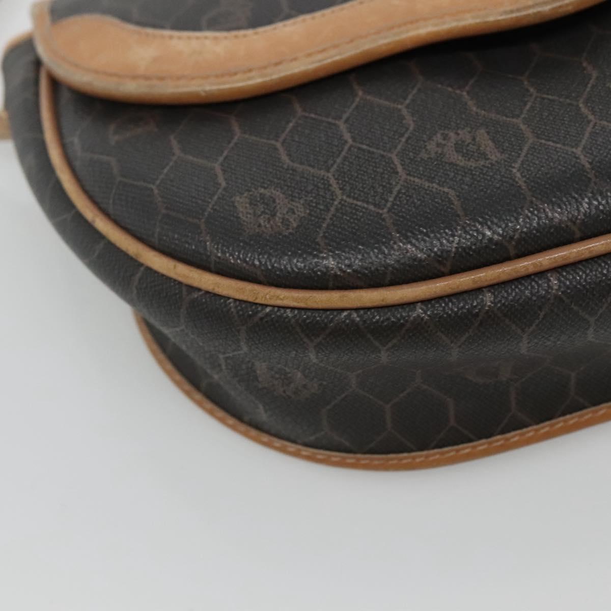 Christian Dior Honeycomb Canvas Shoulder Bag PVC Black Brown gold Auth BA1028