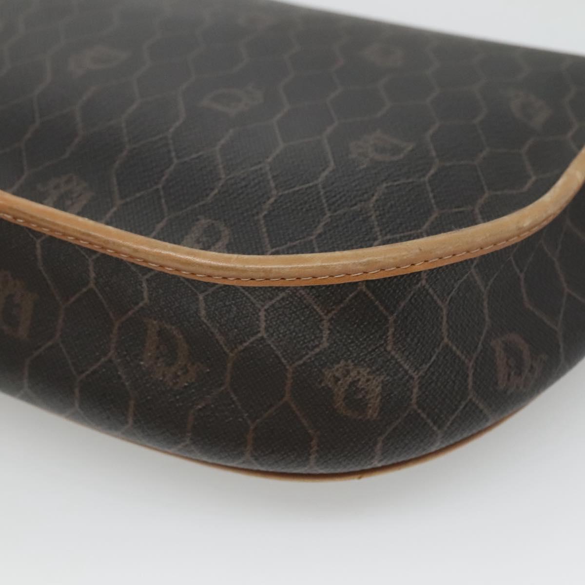 Christian Dior Honeycomb Canvas Shoulder Bag PVC Black Brown gold Auth BA1028