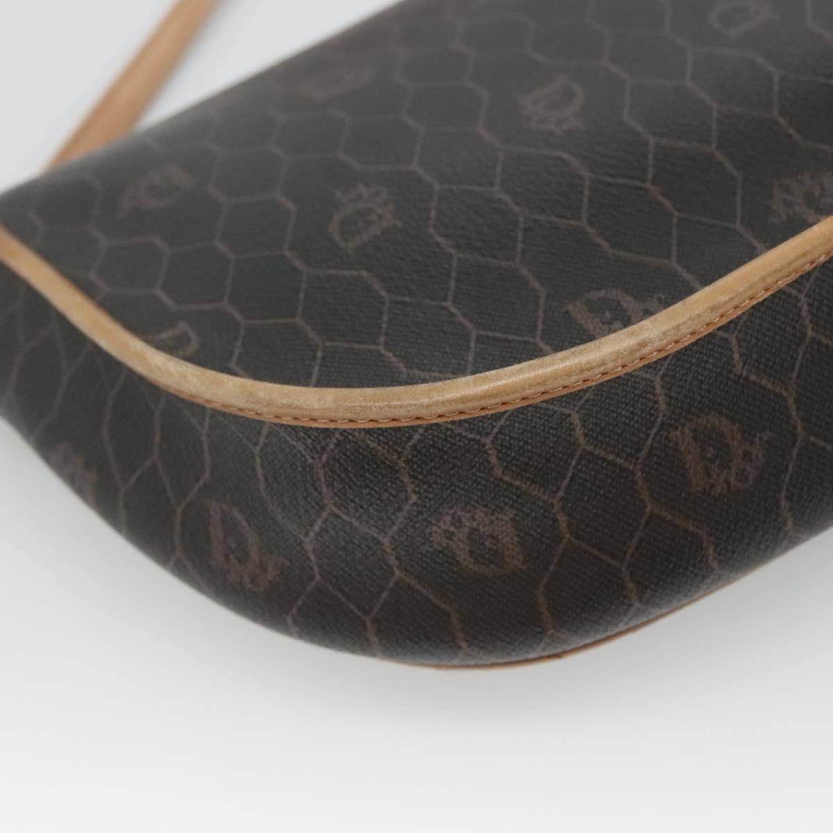 Christian Dior Honeycomb Canvas Shoulder Bag PVC Black Brown gold Auth BA1028