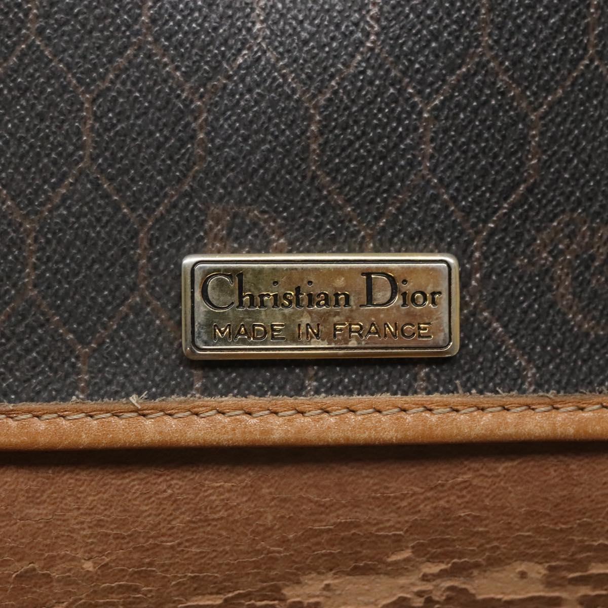 Christian Dior Honeycomb Canvas Shoulder Bag PVC Black Brown gold Auth BA1028