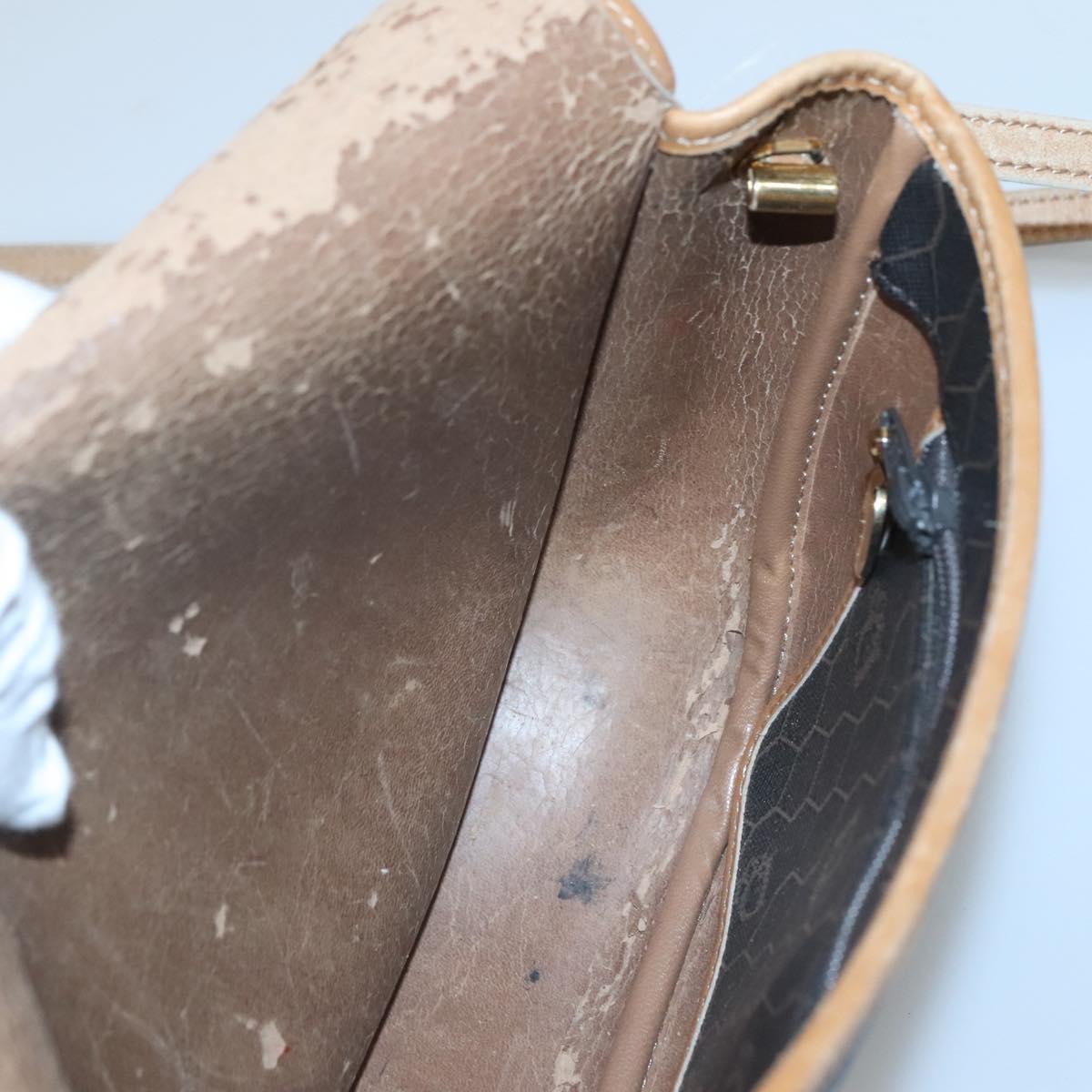 Christian Dior Honeycomb Canvas Shoulder Bag PVC Black Brown gold Auth BA1028