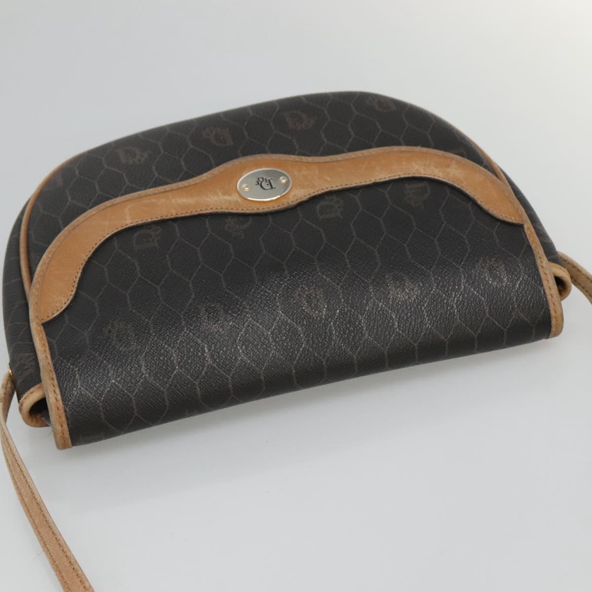 Christian Dior Honeycomb Canvas Shoulder Bag PVC Black Brown gold Auth BA1028