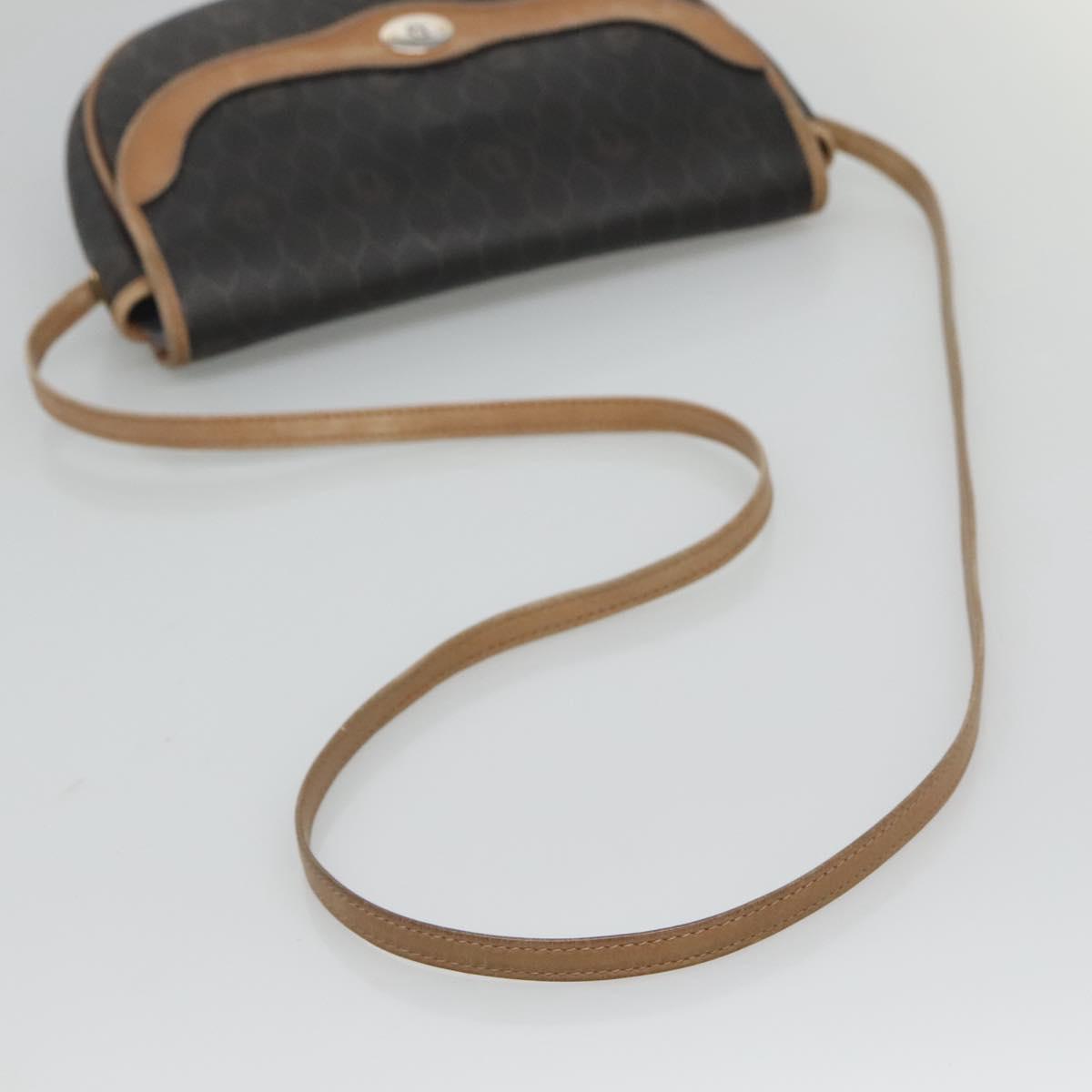 Christian Dior Honeycomb Canvas Shoulder Bag PVC Black Brown gold Auth BA1028