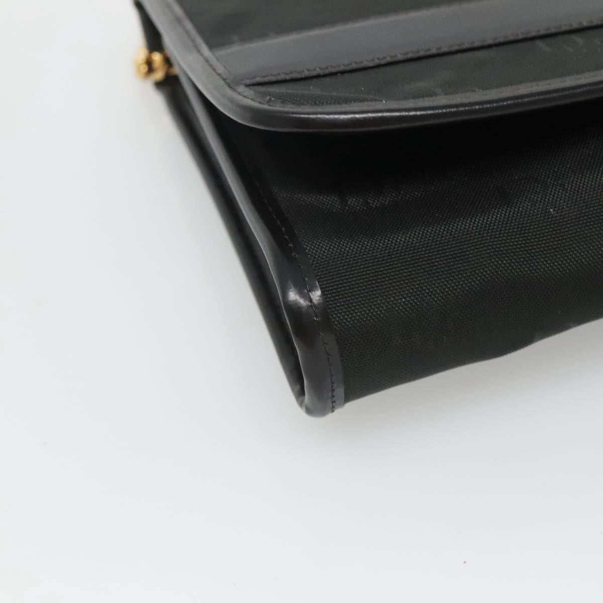 Christian Dior Chain Shoulder Bag Canvas Black Gold Auth BA1029