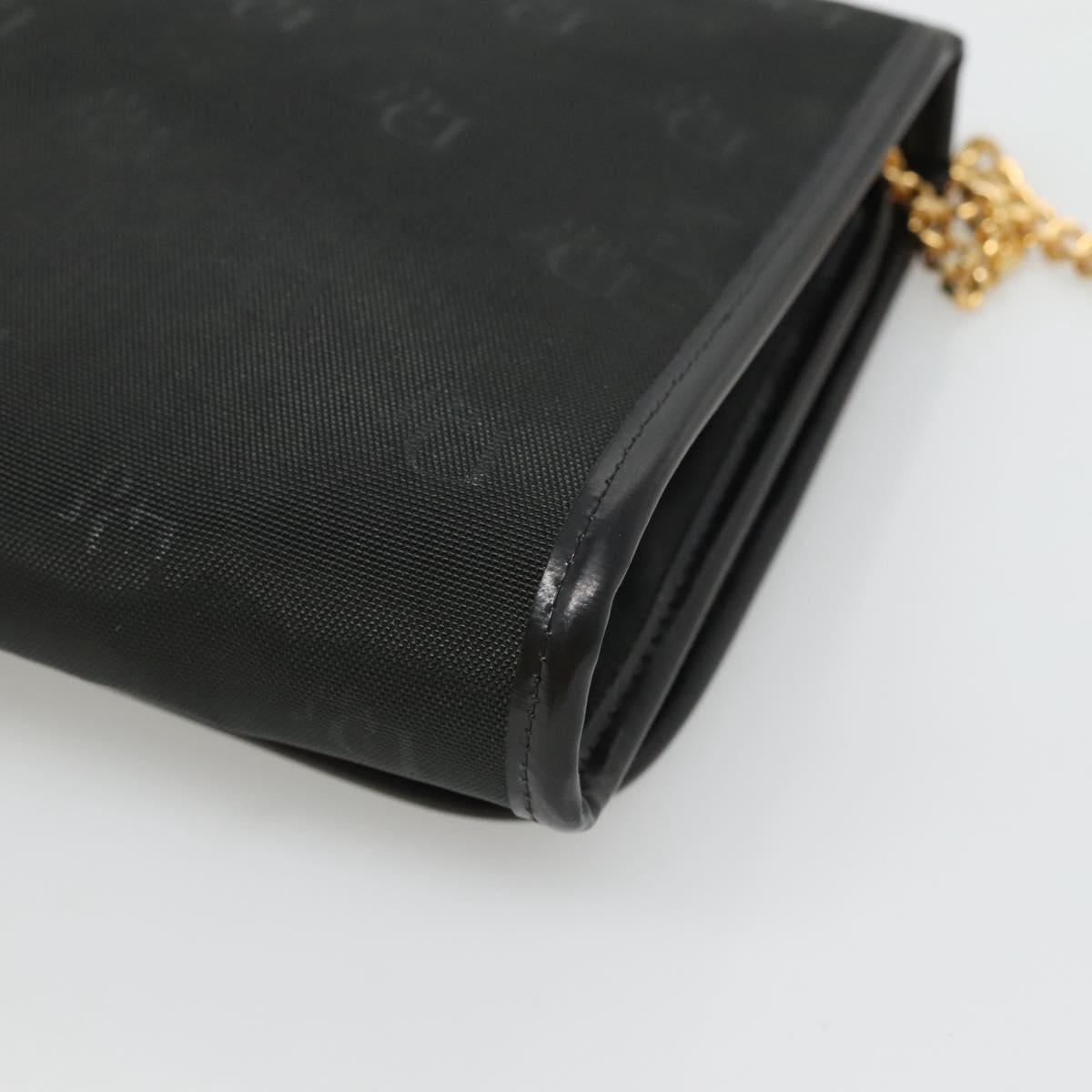 Christian Dior Chain Shoulder Bag Canvas Black Gold Auth BA1029