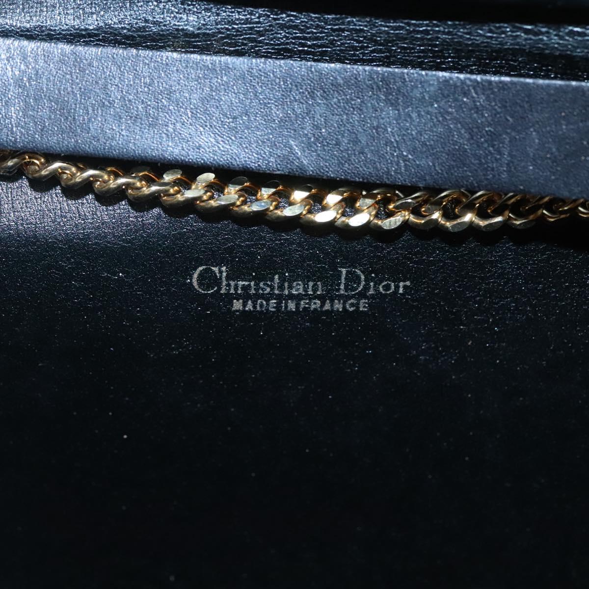 Christian Dior Chain Shoulder Bag Canvas Black Gold Auth BA1029