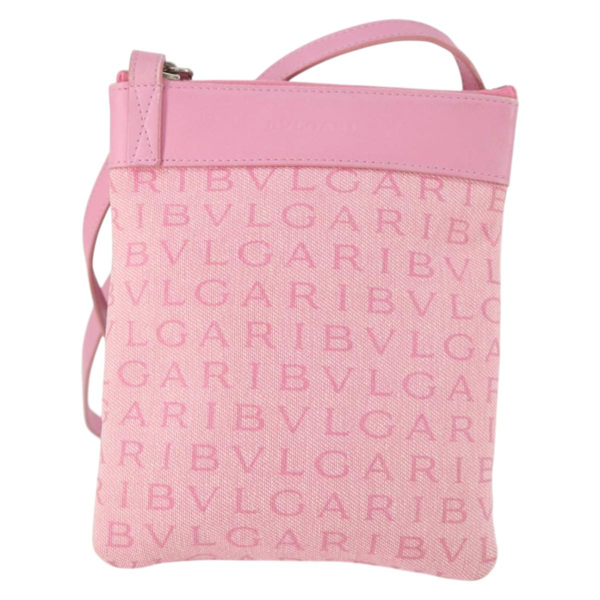 BVLGARI Shoulder Bag Canvas Pink Silver Auth BA10294