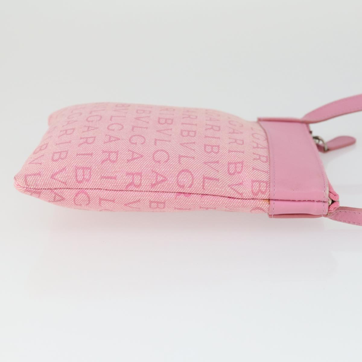 BVLGARI Shoulder Bag Canvas Pink Silver Auth BA10294