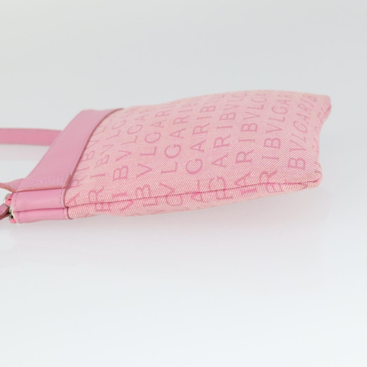 BVLGARI Shoulder Bag Canvas Pink Silver Auth BA10294