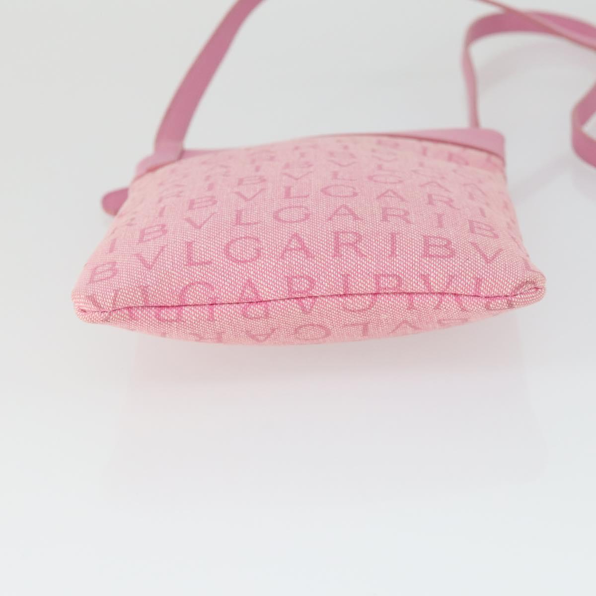 BVLGARI Shoulder Bag Canvas Pink Silver Auth BA10294