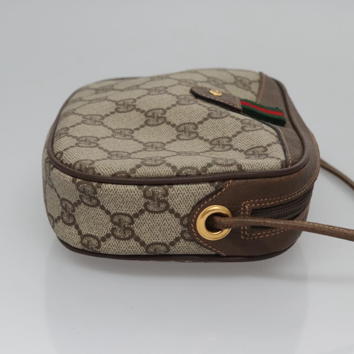 GUCCI GG Supreme Web Sherry Line Shoulder Bag PVC Beige Brown Silver Auth BA103