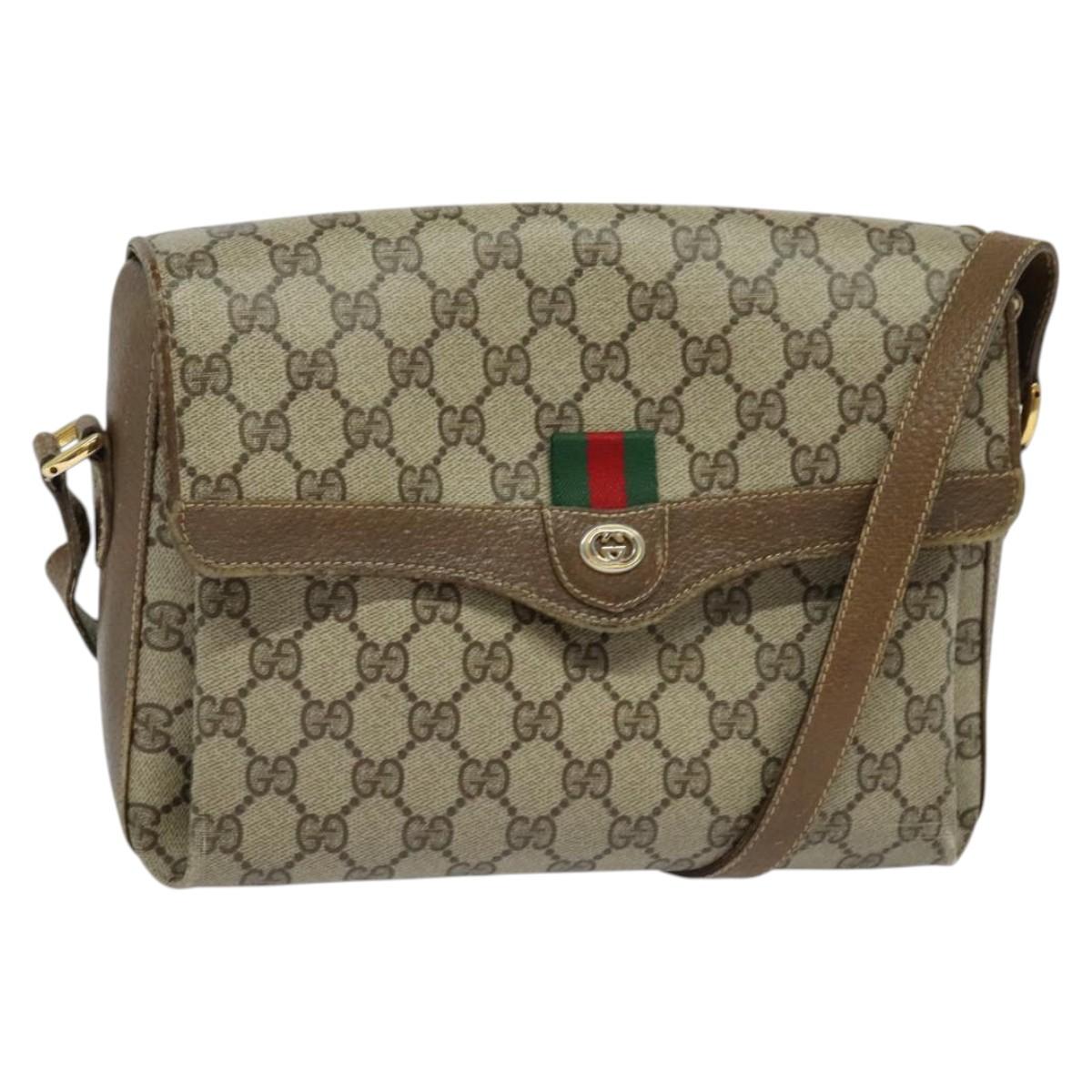GUCCI GG Supreme Web Sherry Line Bag PVC Beige Gold 904 02 084 Auth BA1032