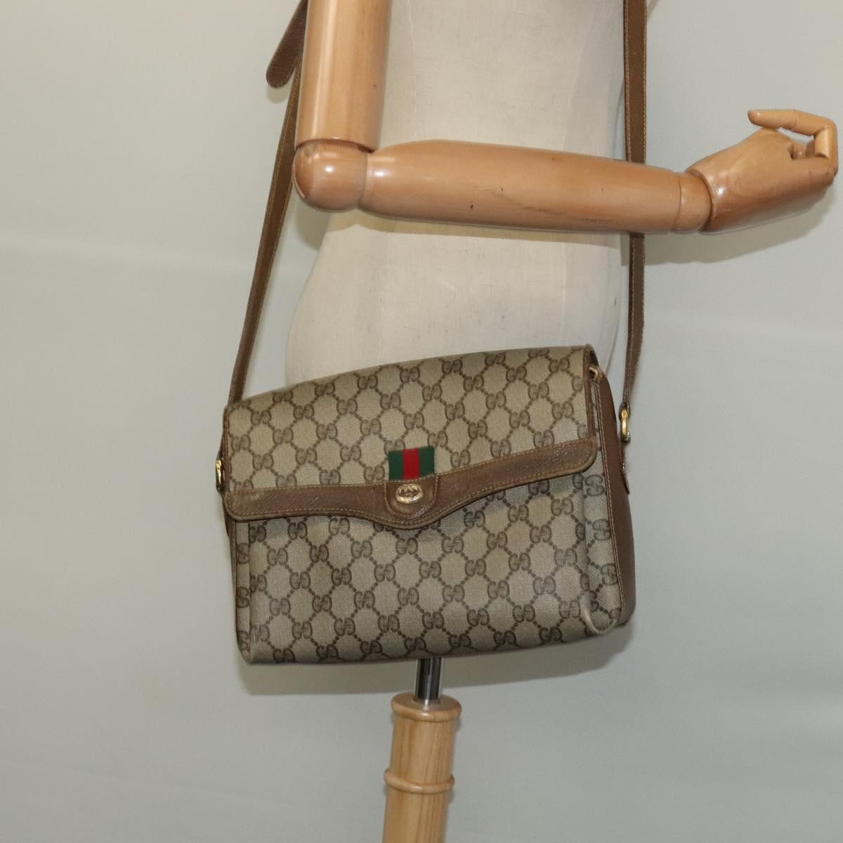 GUCCI GG Supreme Web Sherry Line Bag PVC Beige Gold 904 02 084 Auth BA1032