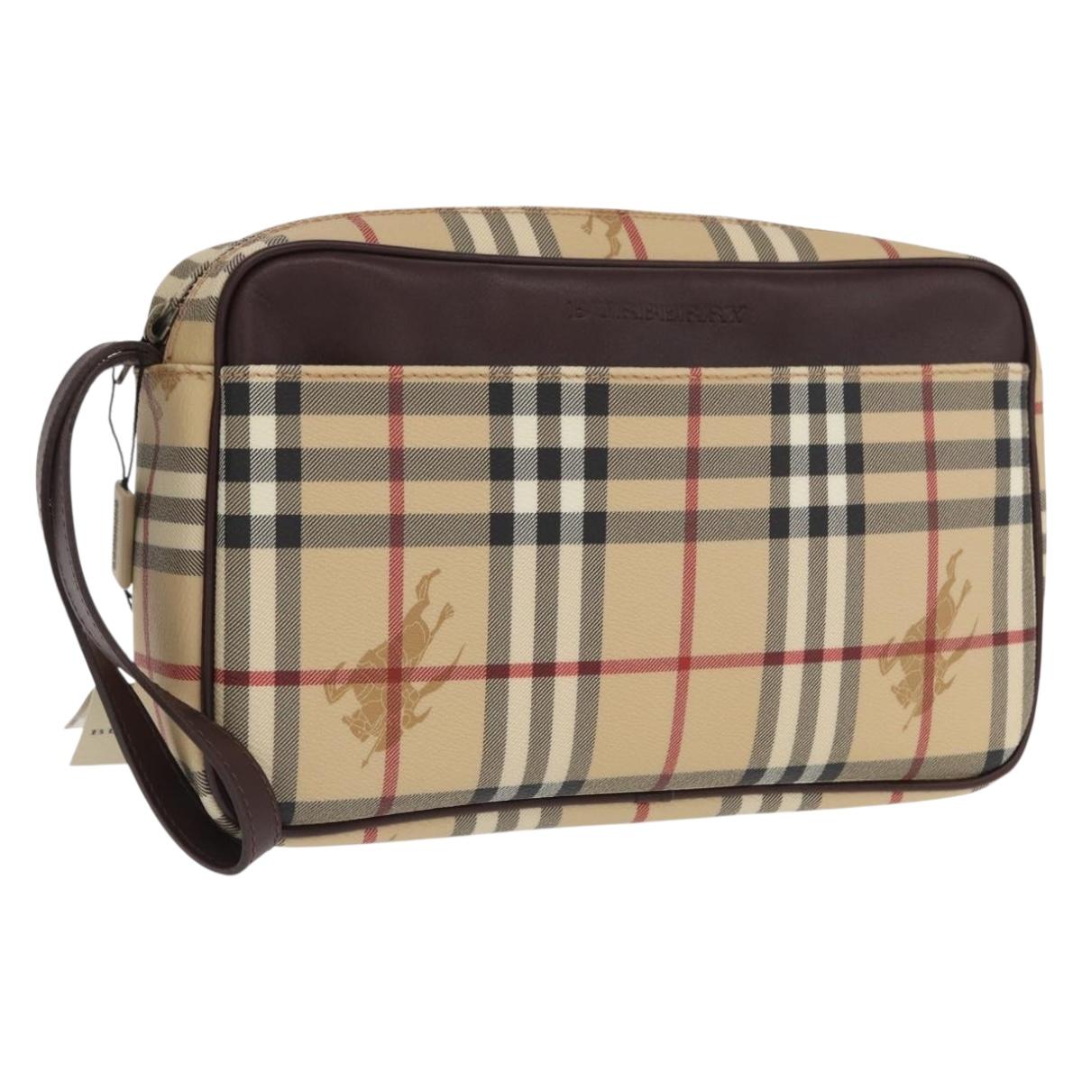 BURBERRY Nova Check Clutch Bag PVC Leather Beige Auth BA10320M