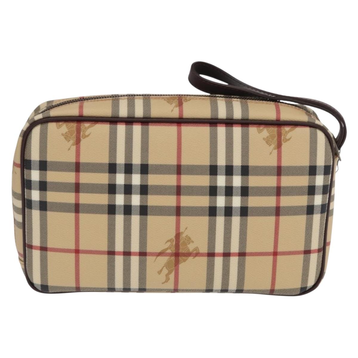 BURBERRY Nova Check Clutch Bag PVC Leather Beige Auth BA10320M