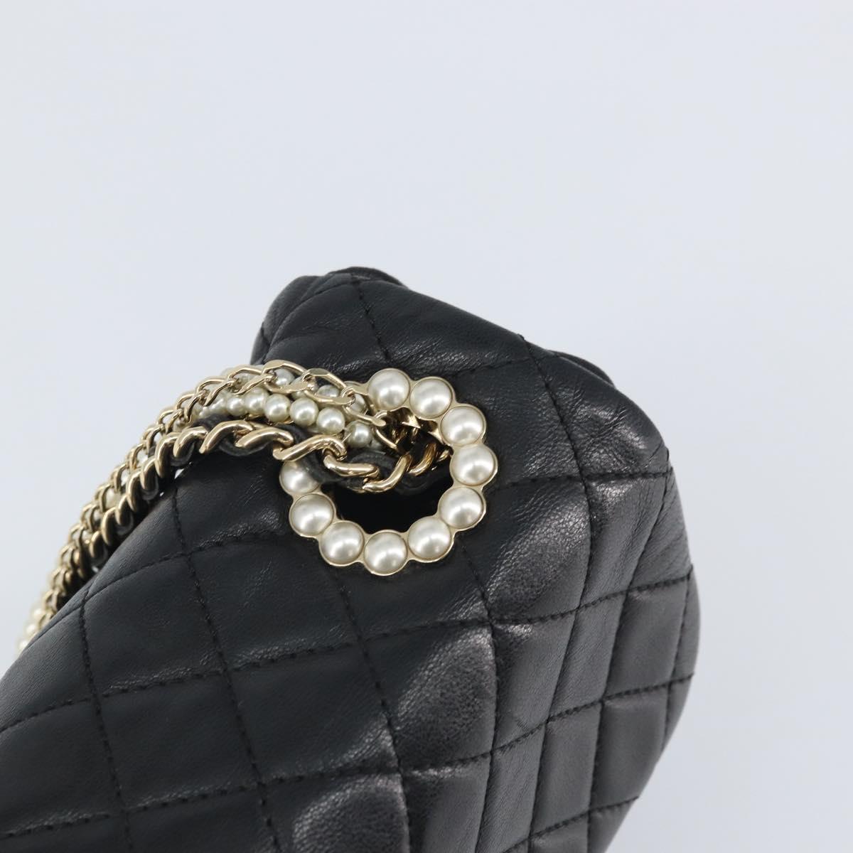 CHANEL Matelasse Chain Hand Bag Lamb Skin Black Gold CC Auth BA10326SM
