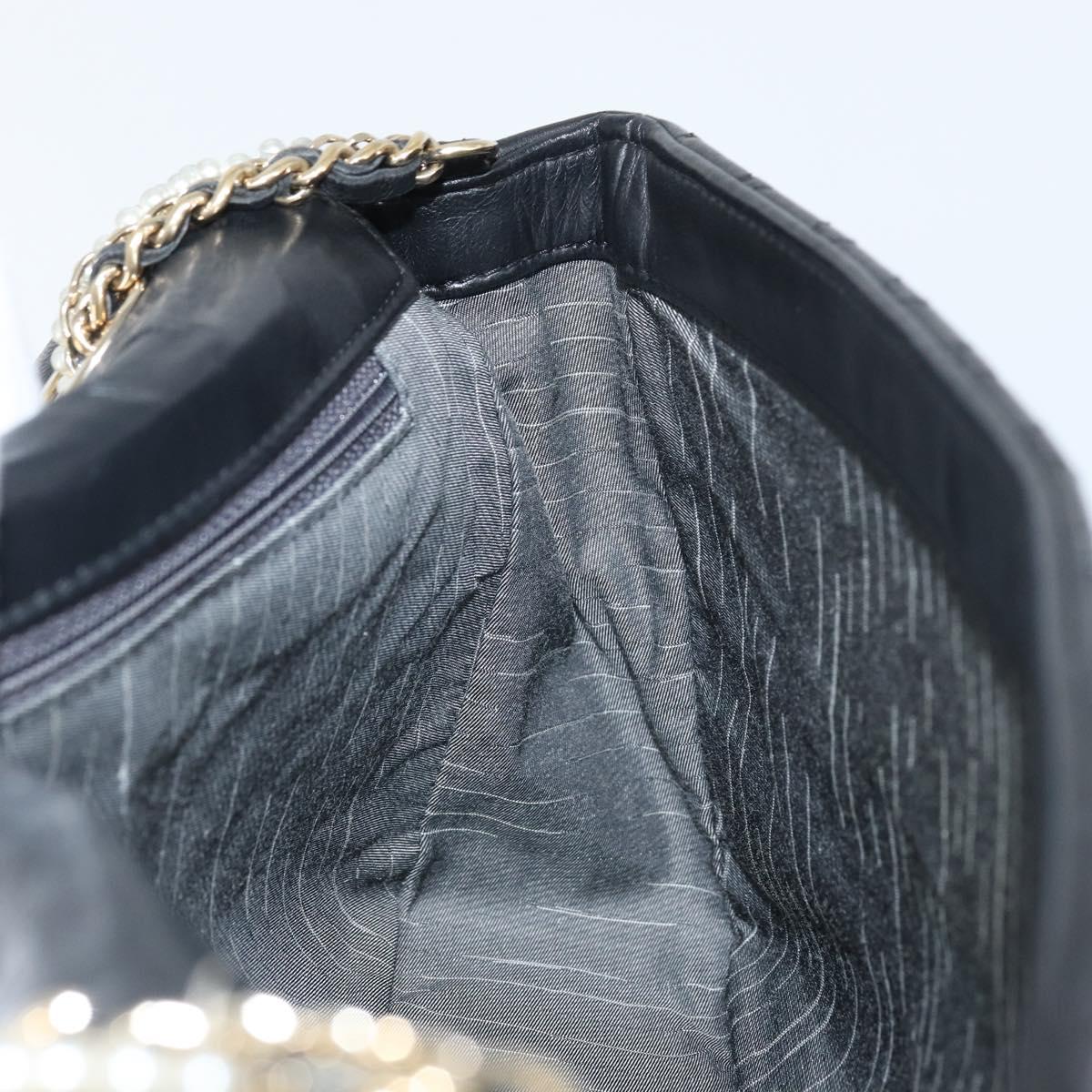 CHANEL Matelasse Chain Hand Bag Lamb Skin Black Gold CC Auth BA10326SM