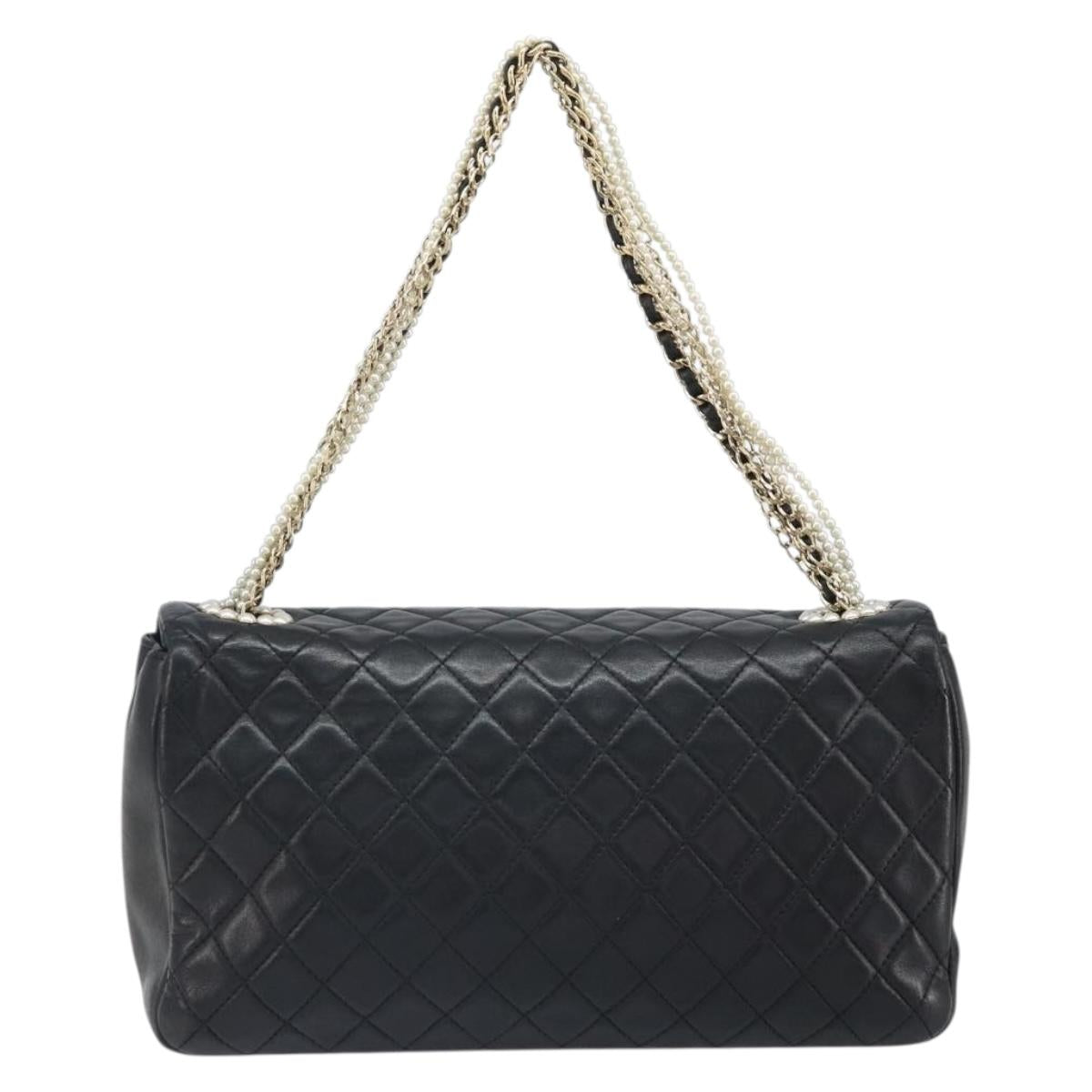 CHANEL Matelasse Chain Hand Bag Lamb Skin Black Gold CC Auth BA10326SM