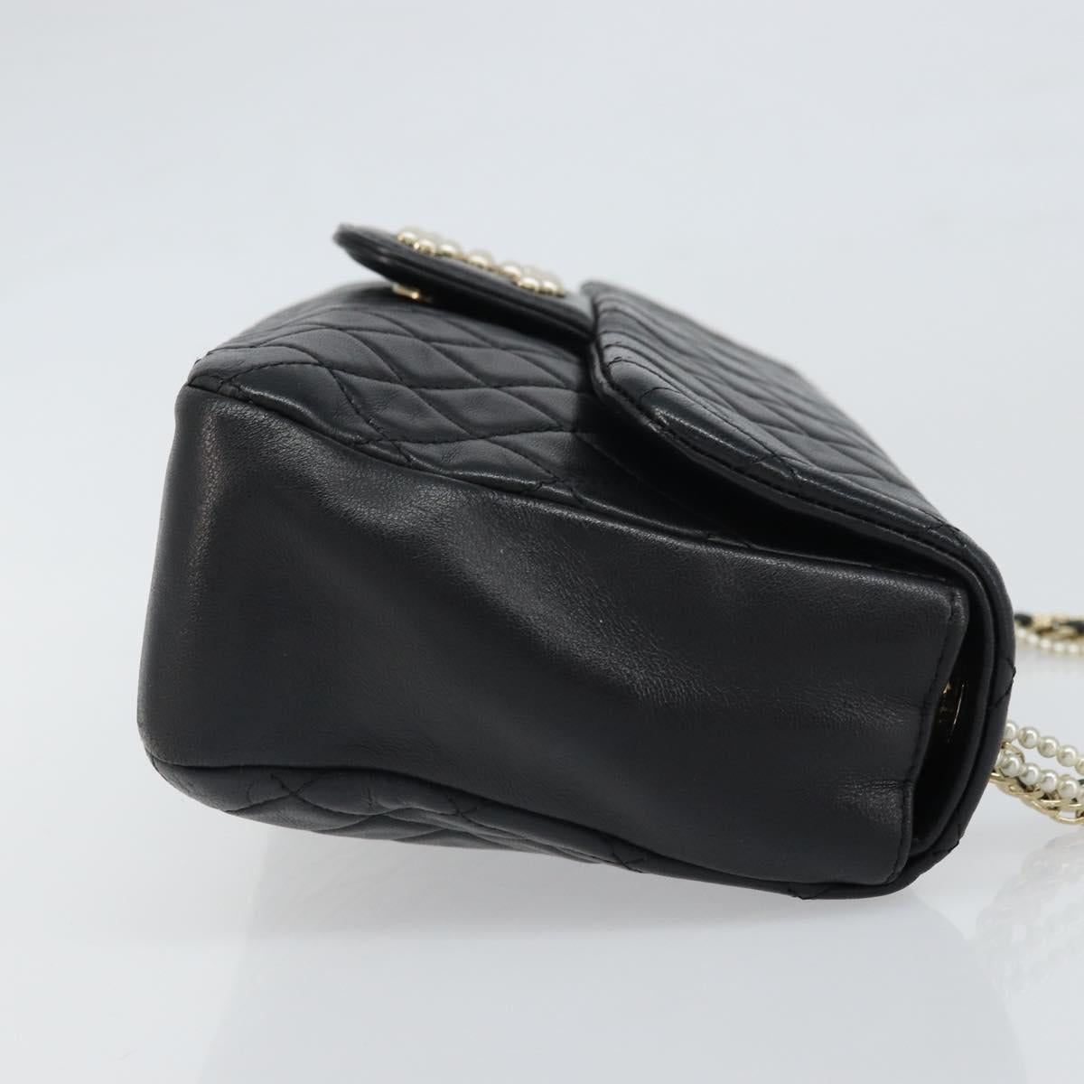 CHANEL Matelasse Chain Hand Bag Lamb Skin Black Gold CC Auth BA10326SM