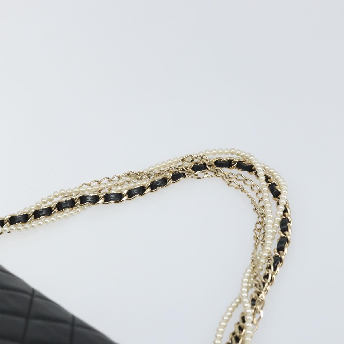 CHANEL Matelasse Chain Hand Bag Lamb Skin Black Gold CC Auth BA10326SM