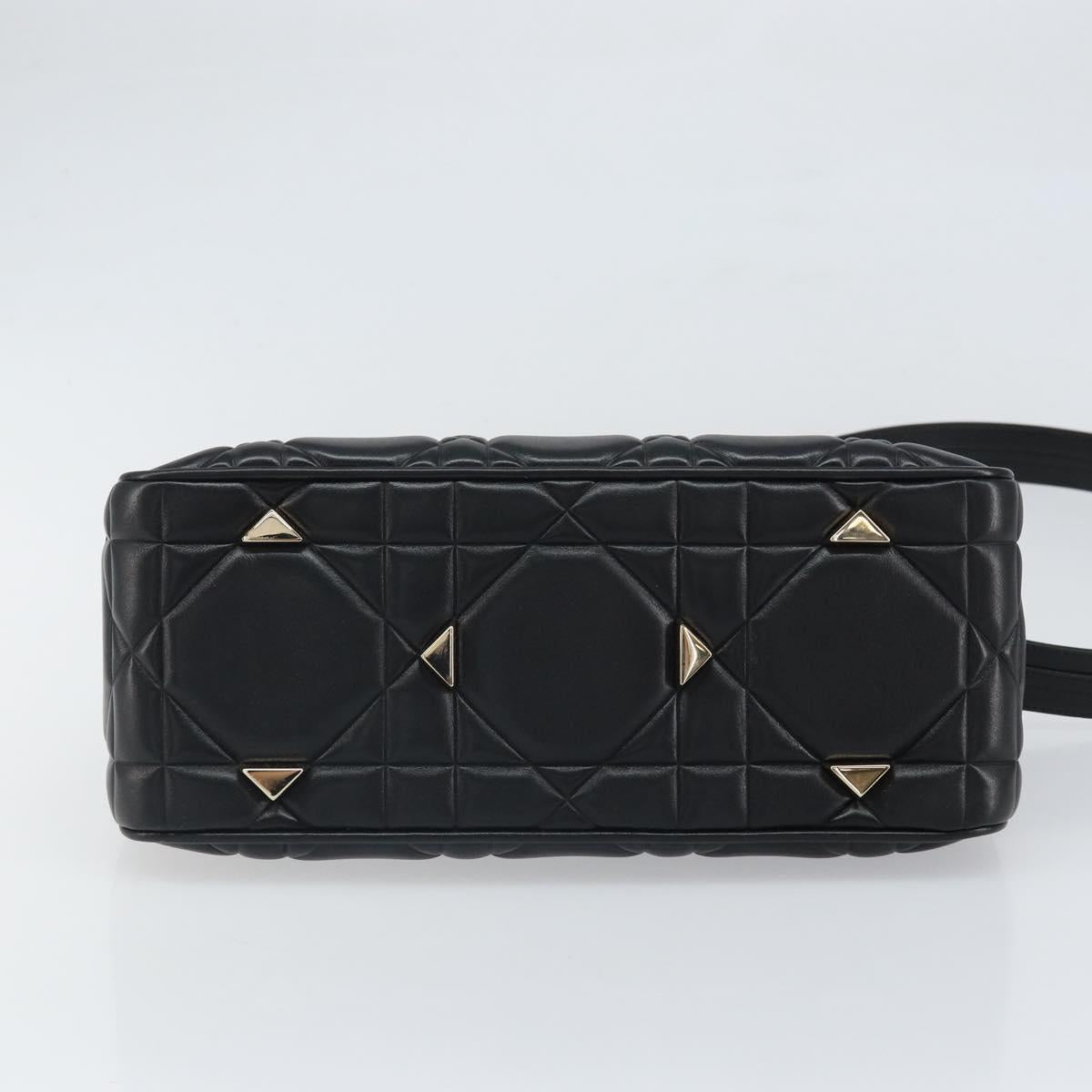 Christian Dior Lady Dior Hand Bag Leather 2way Black Gold Auth BA10329SM