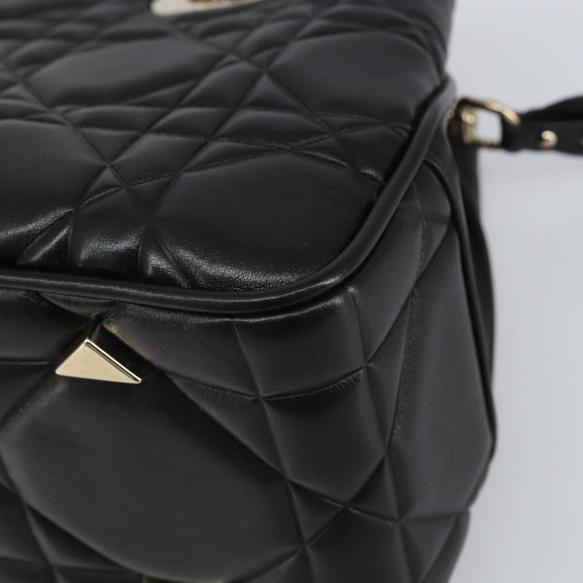 Christian Dior Lady Dior Hand Bag Leather 2way Black Gold Auth BA10329SM