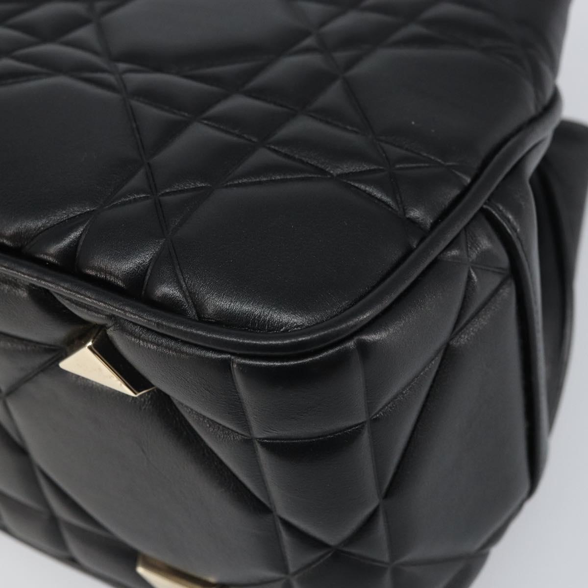 Christian Dior Lady Dior Hand Bag Leather 2way Black Gold Auth BA10329SM