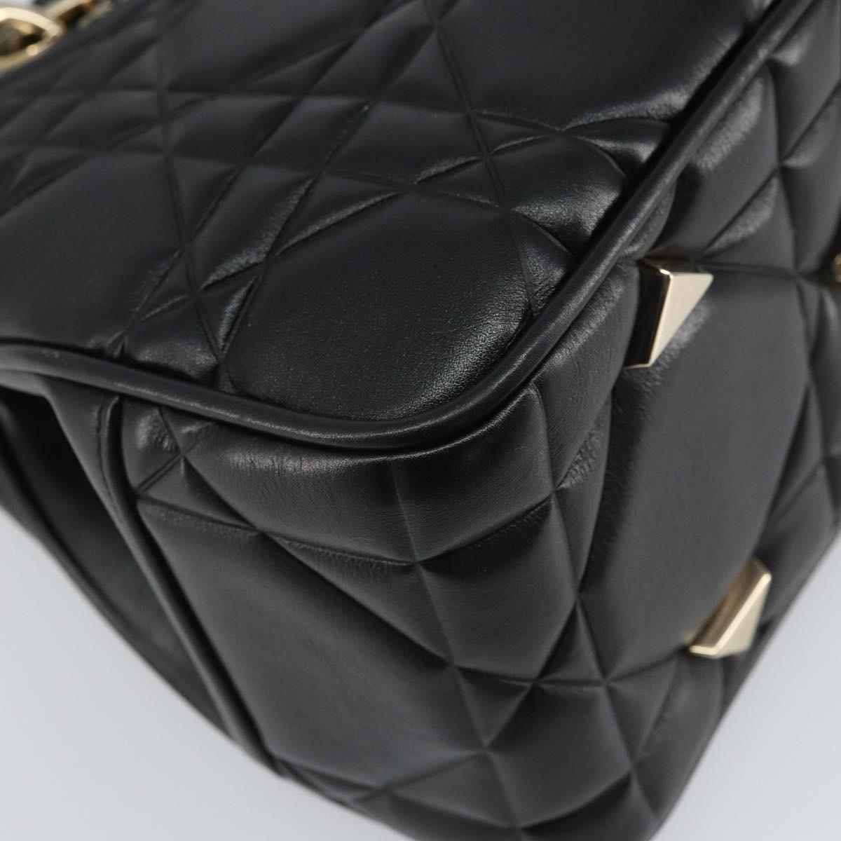 Christian Dior Lady Dior Hand Bag Leather 2way Black Gold Auth BA10329SM