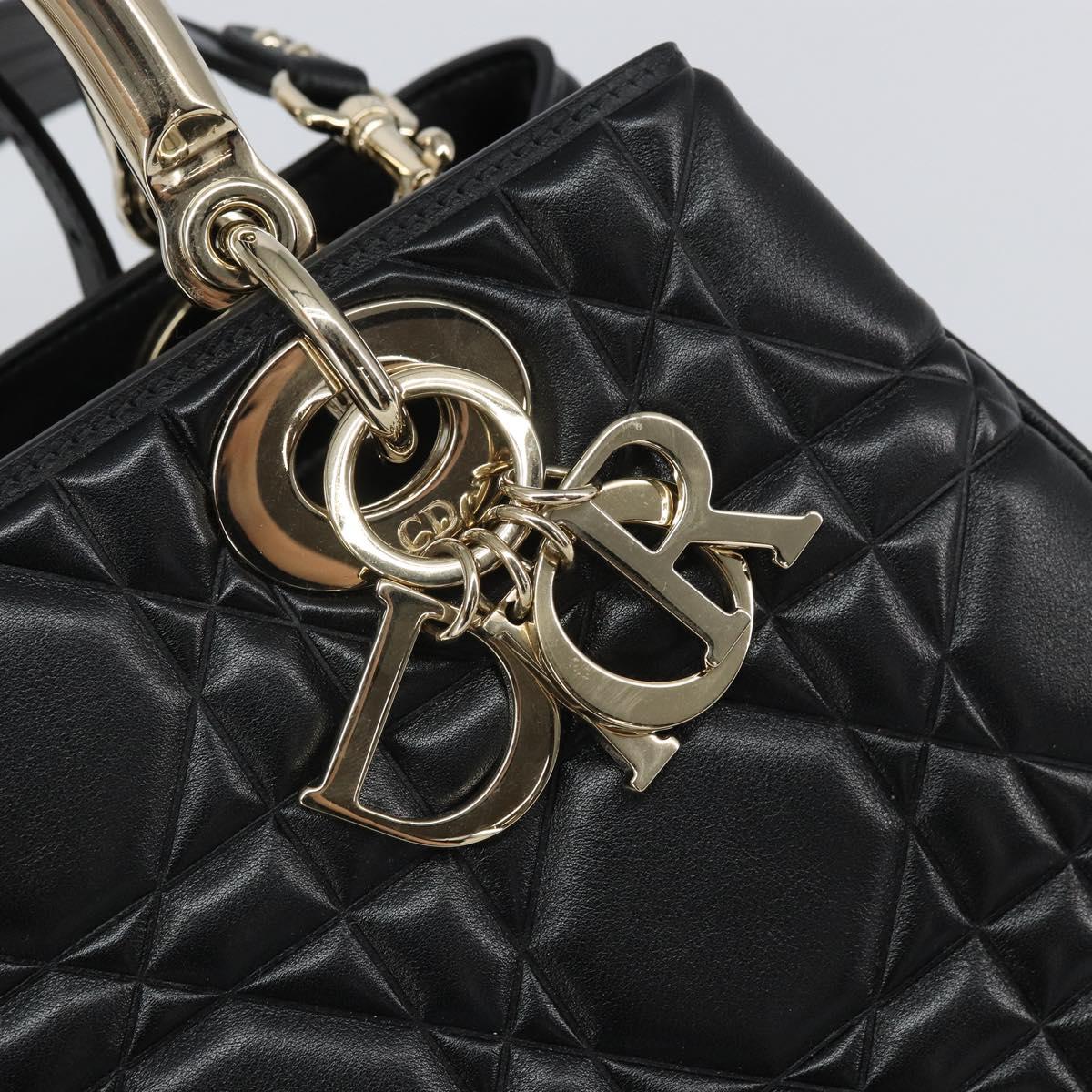 Christian Dior Lady Dior Hand Bag Leather 2way Black Gold Auth BA10329SM